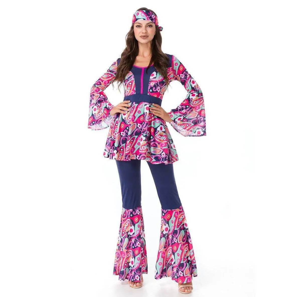 1970s Retro Disco Couple Hippie Hhip Hop Stage Costume Women Men Fancy Dress Halloween - Ecosfun