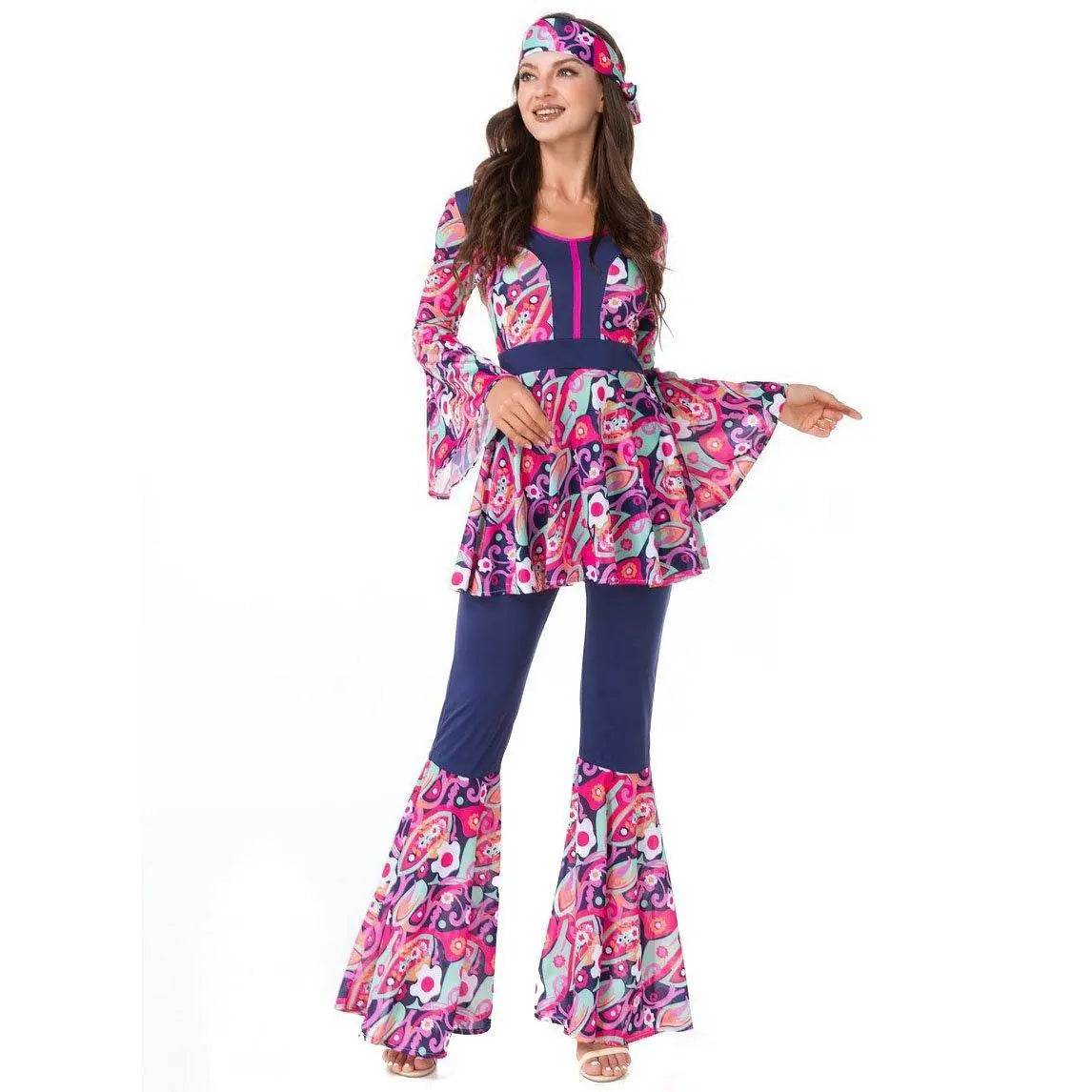 1970s Retro Disco Couple Hippie Hhip Hop Stage Costume Women Men Fancy Dress Halloween - Ecosfun