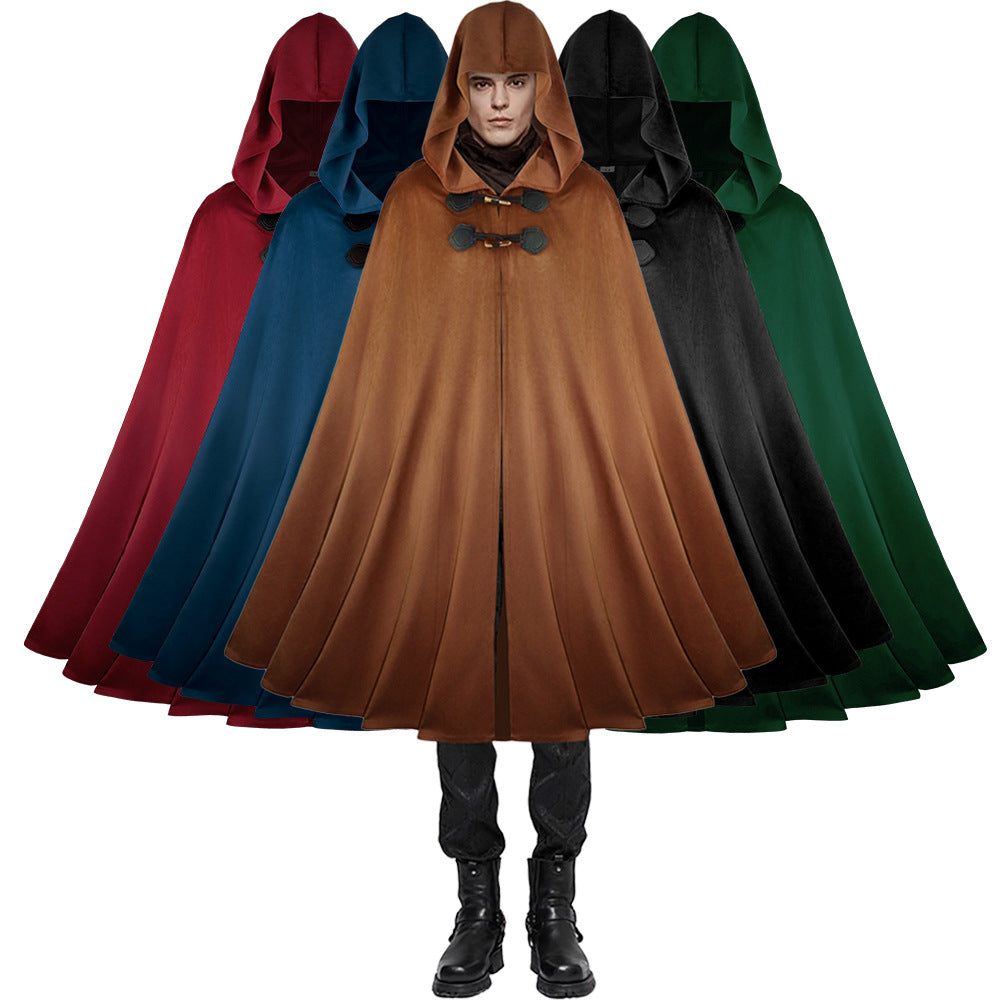 Medieval Suede Cape Halloween Retro Cloak Battle Warrior Role Play Cosplay Costume