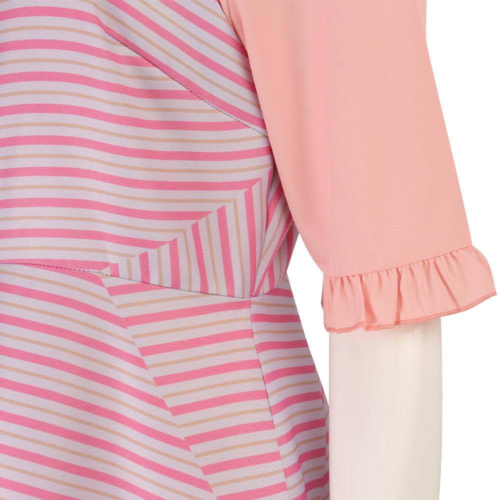 Wicked Glinda Pink Women Stripe Dress Outfit Carnival Cosplay Costume - Ecosfun