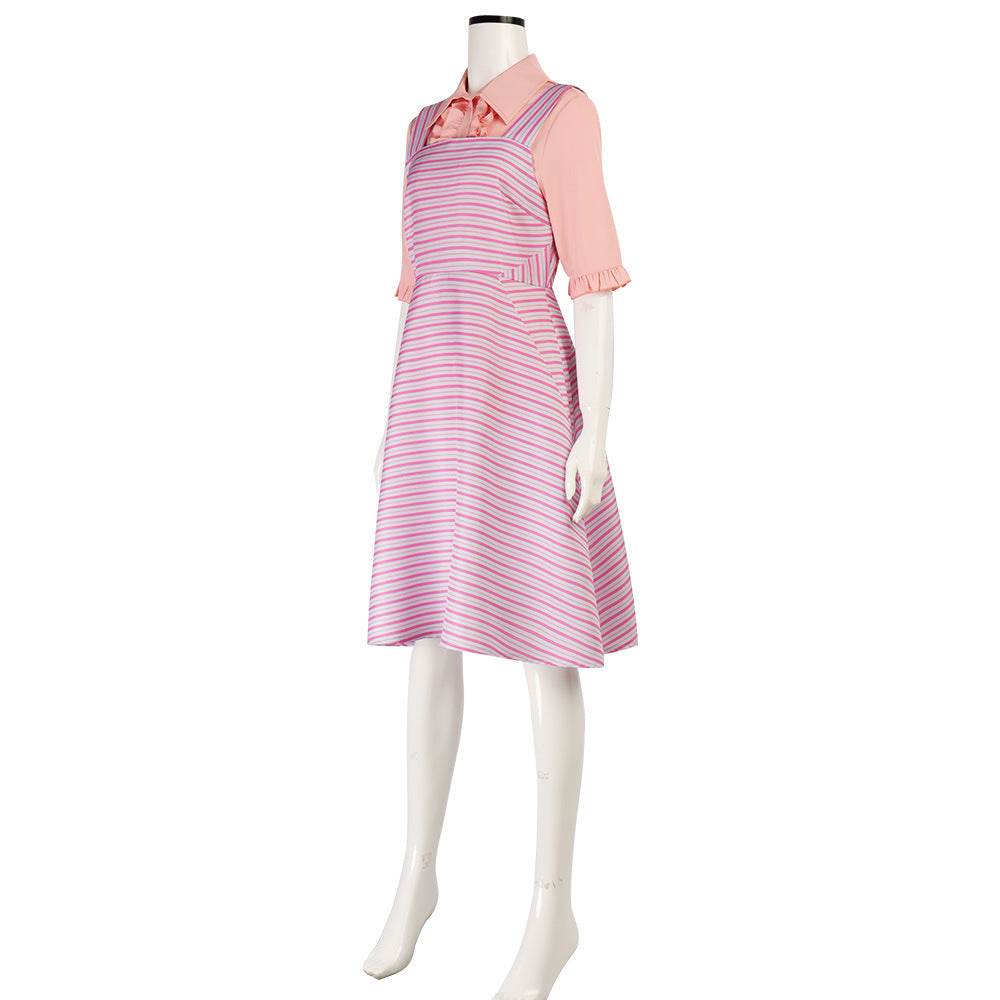 Wicked Glinda Pink Women Stripe Dress Outfit Carnival Cosplay Costume - Ecosfun