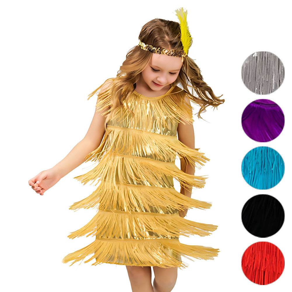 1920s Kids girls Retro Latin dance Party costume tassel Dress - Ecosfun