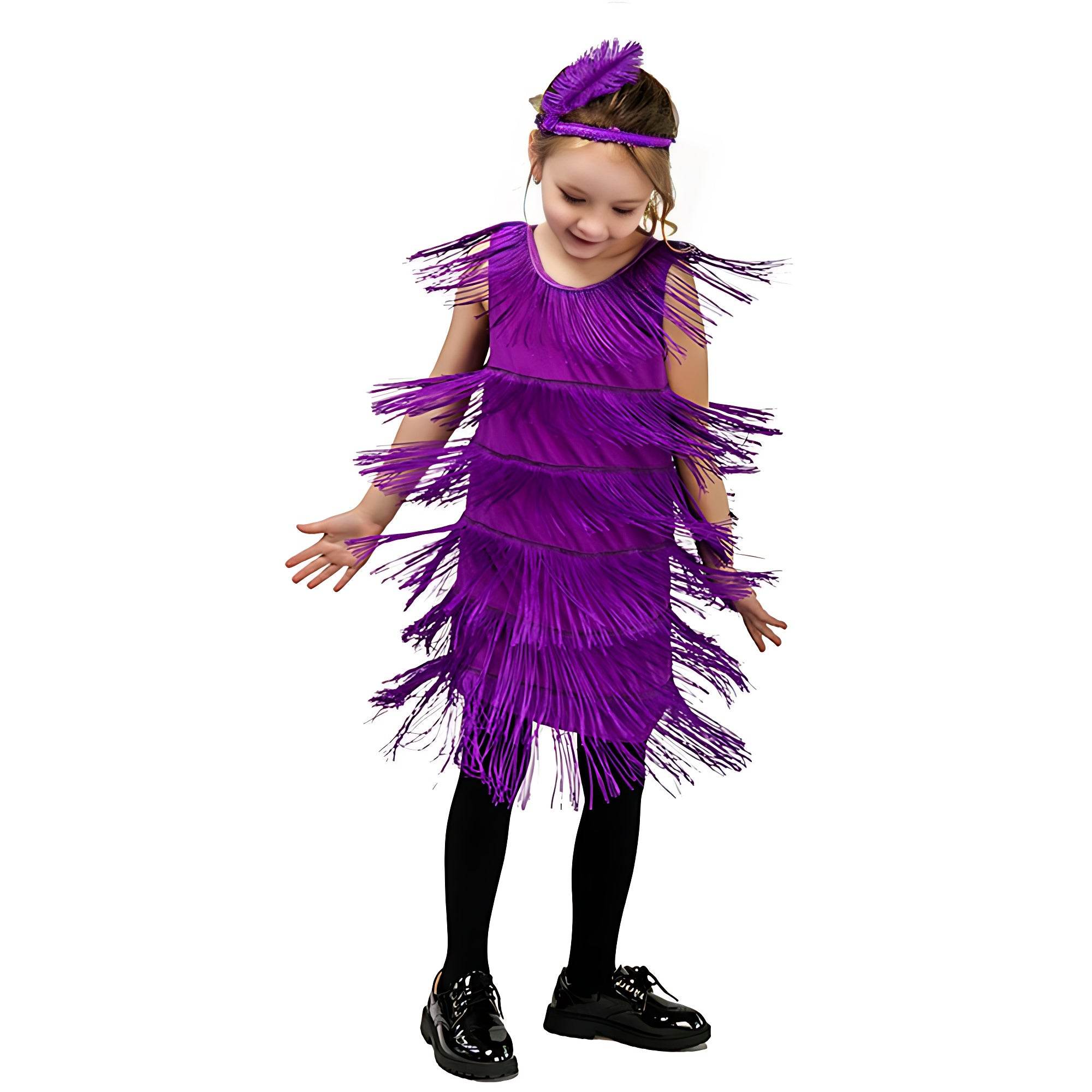 1920s Kids girls Retro Latin dance Party costume tassel Dress - Ecosfun