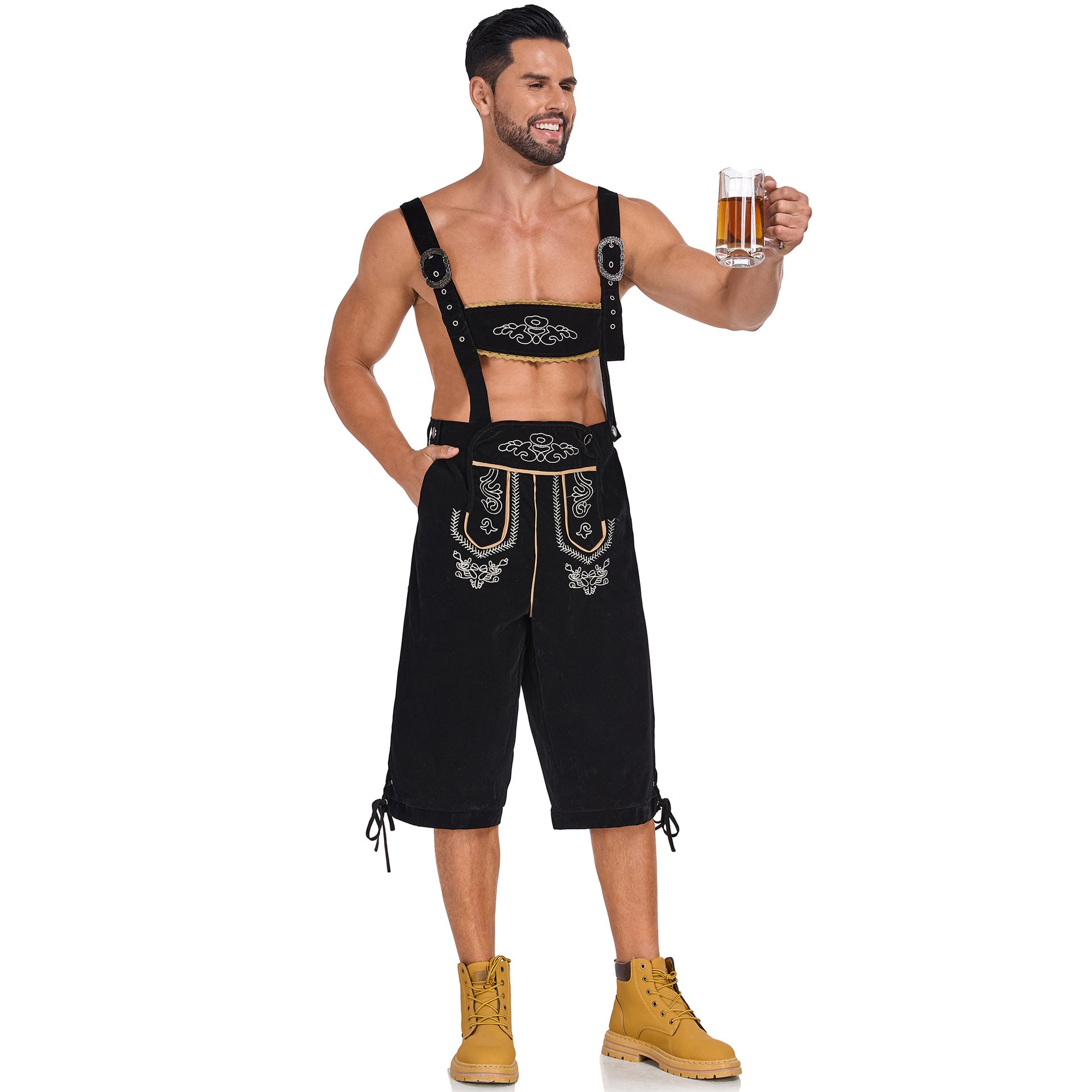Men's German Bavarian Oktoberfest Costume Velvet Overalls Trousers Halloween