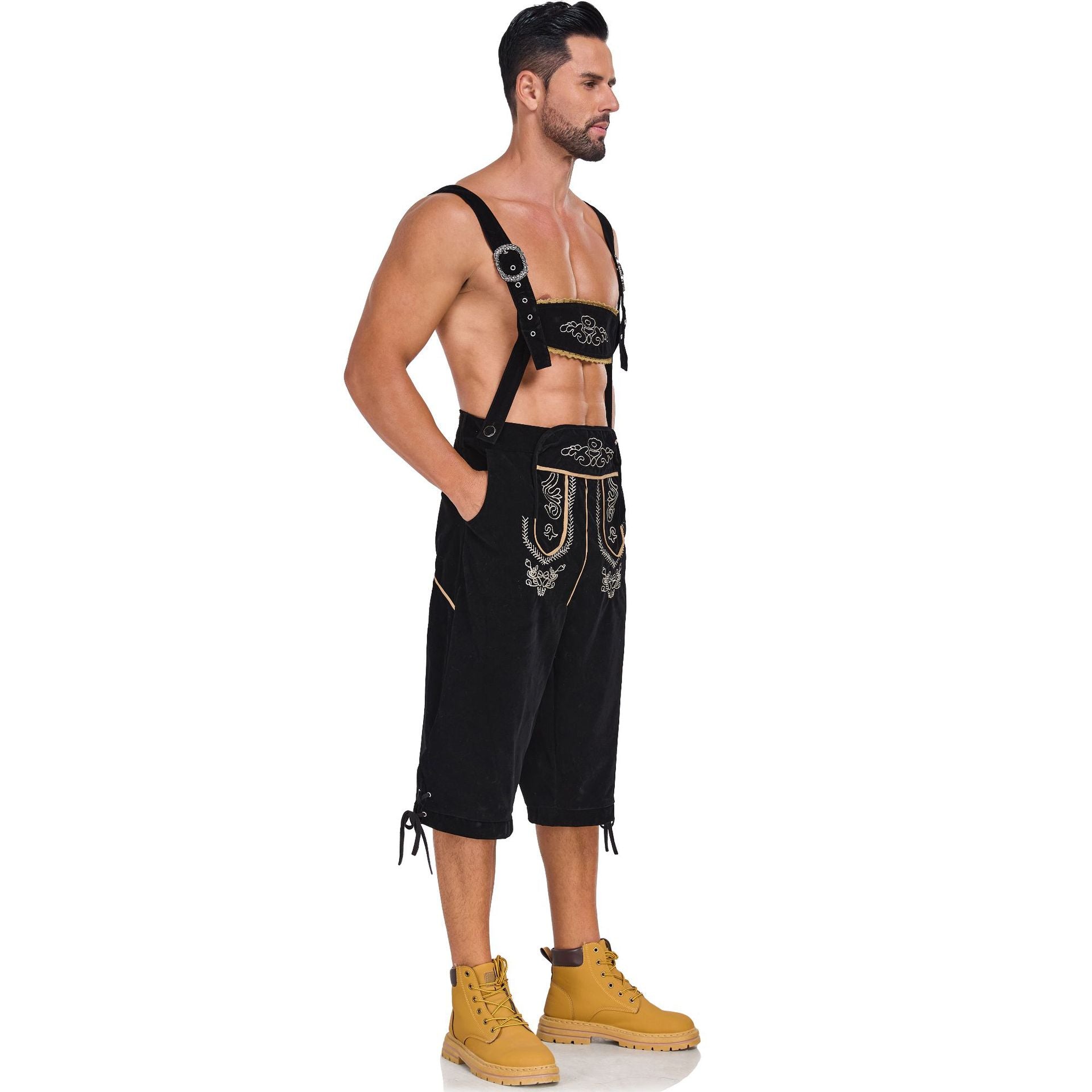 Men's German Bavarian Oktoberfest Costume Velvet Overalls Trousers Halloween