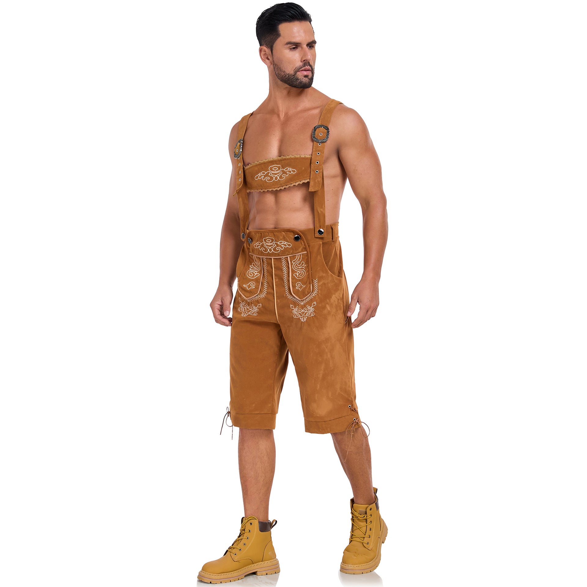 Men's German Bavarian Oktoberfest Costume Velvet Overalls Trousers Halloween