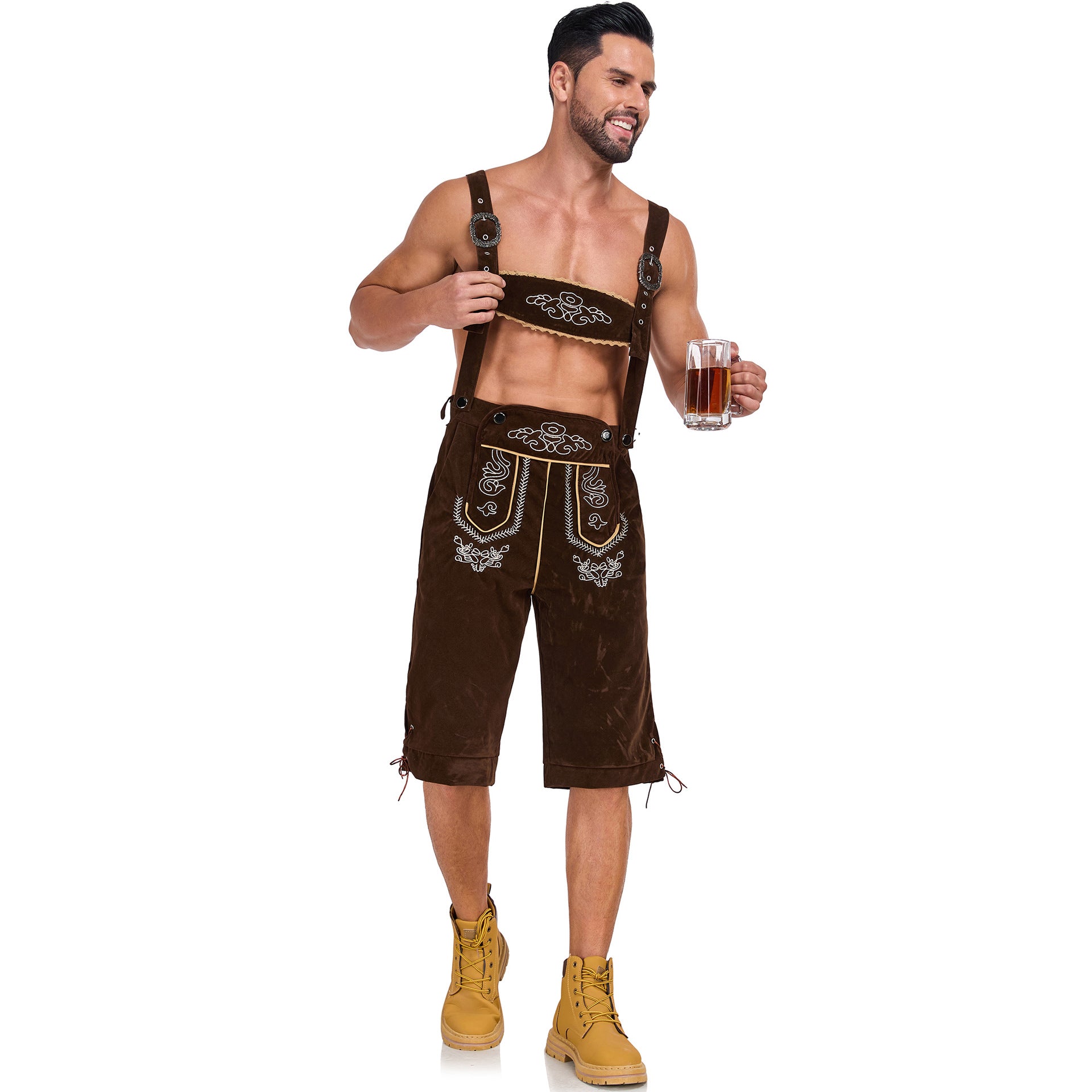 Men's German Bavarian Oktoberfest Costume Velvet Overalls Trousers Halloween