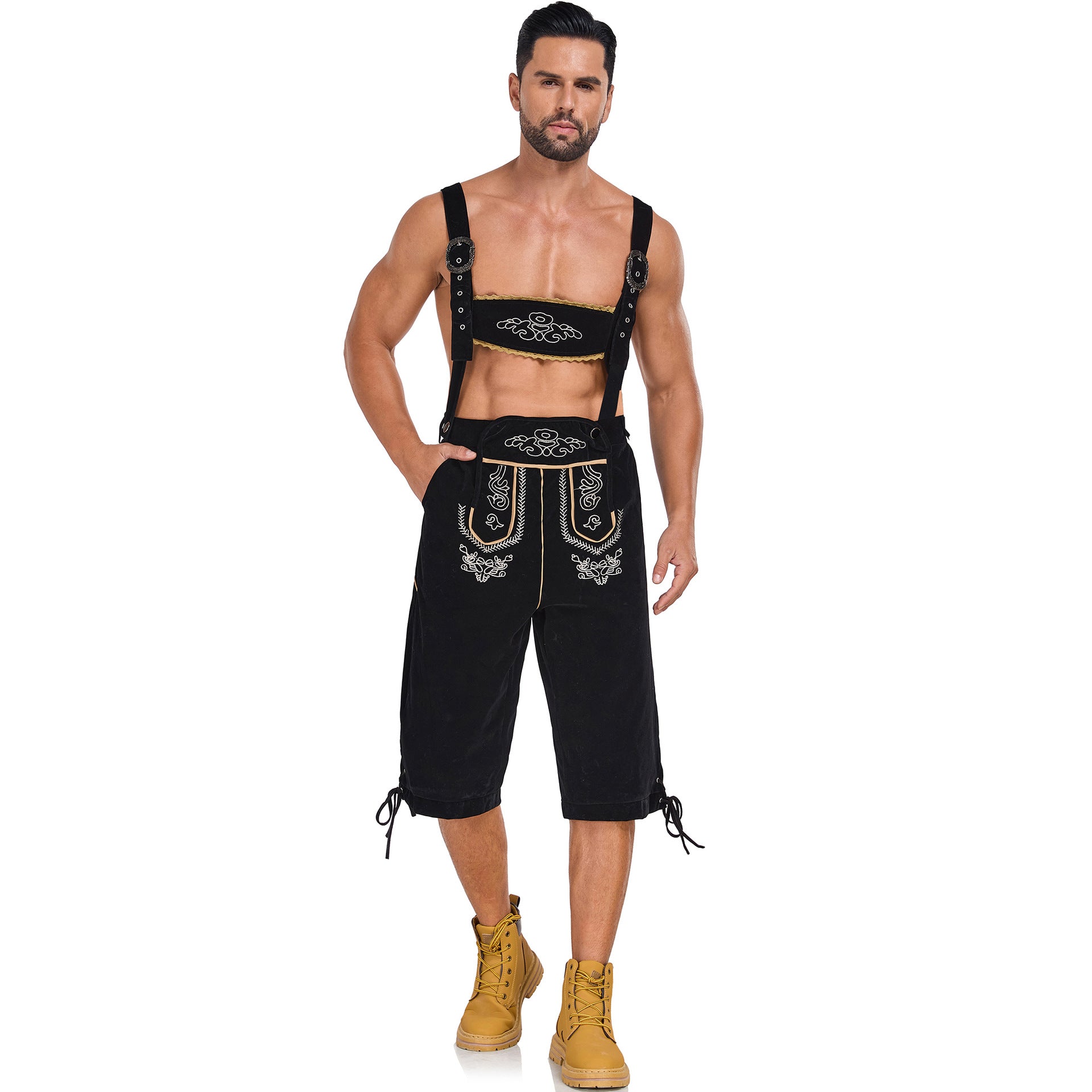 Men's German Bavarian Oktoberfest Costume Velvet Overalls Trousers Halloween
