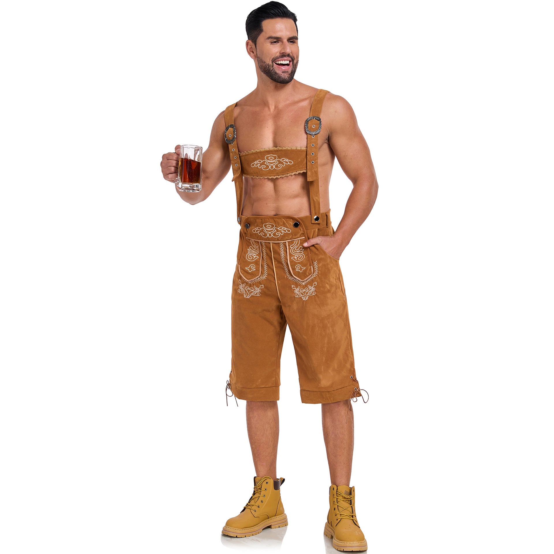 Men's German Bavarian Oktoberfest Costume Velvet Overalls Trousers Halloween