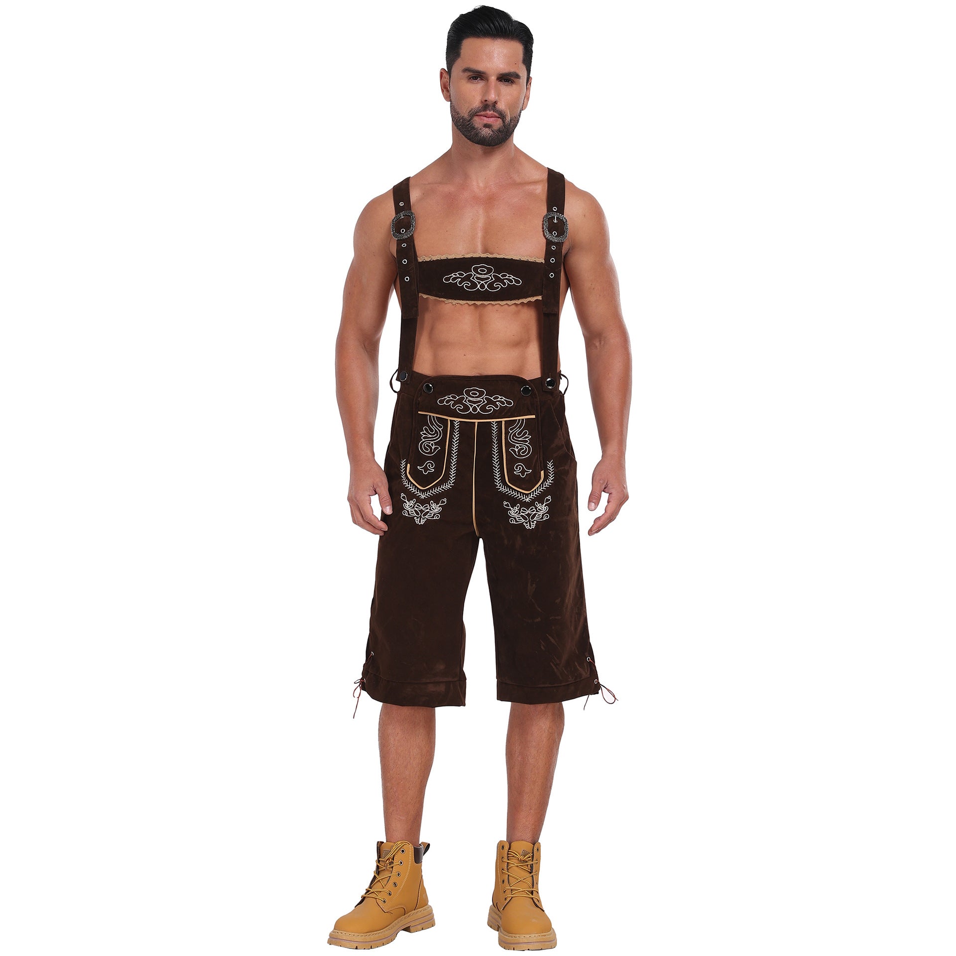 Men's German Bavarian Oktoberfest Costume Velvet Overalls Trousers Halloween