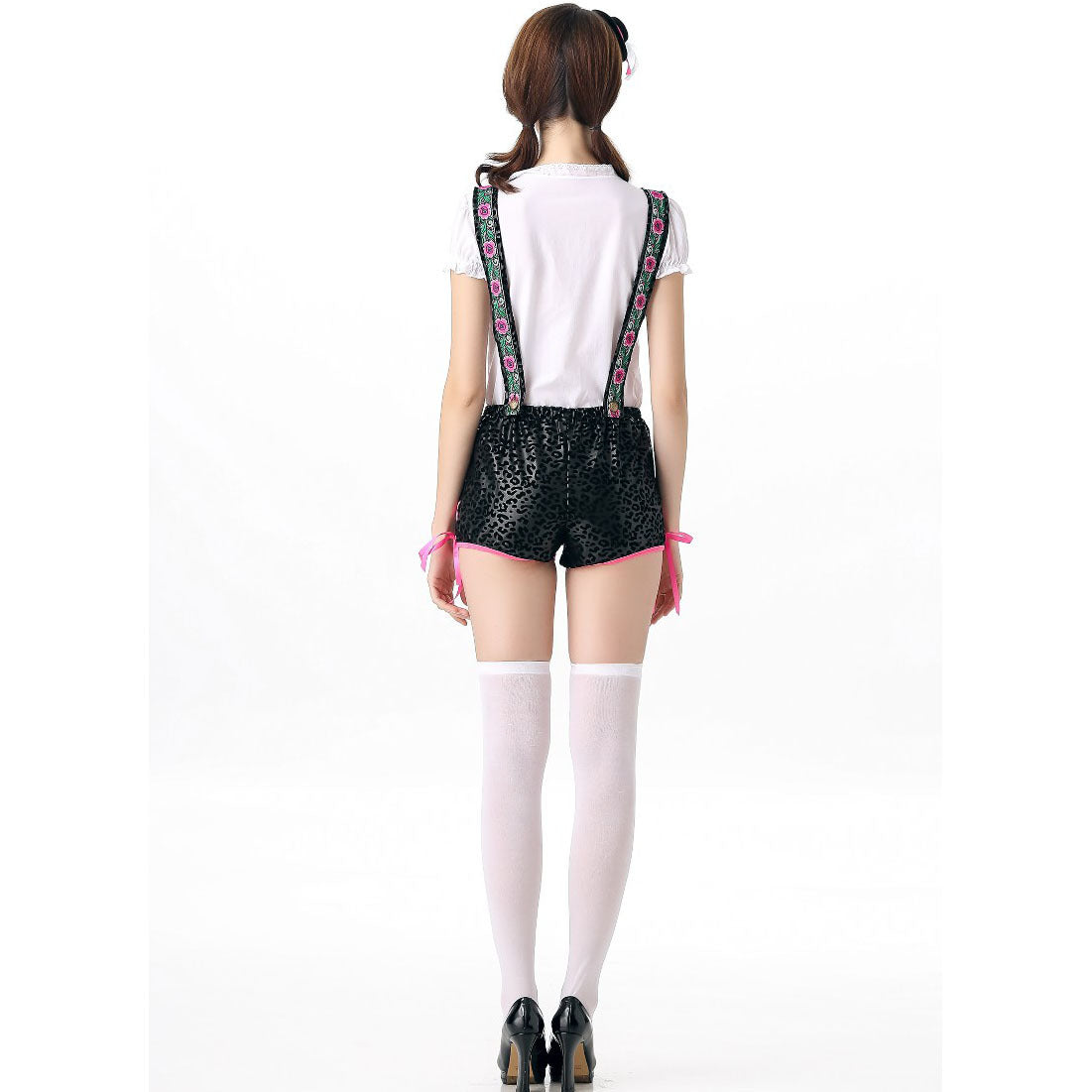 Womens Suede Lederhosen Black Oktoberfest Maid Costume German Outfit Halloween