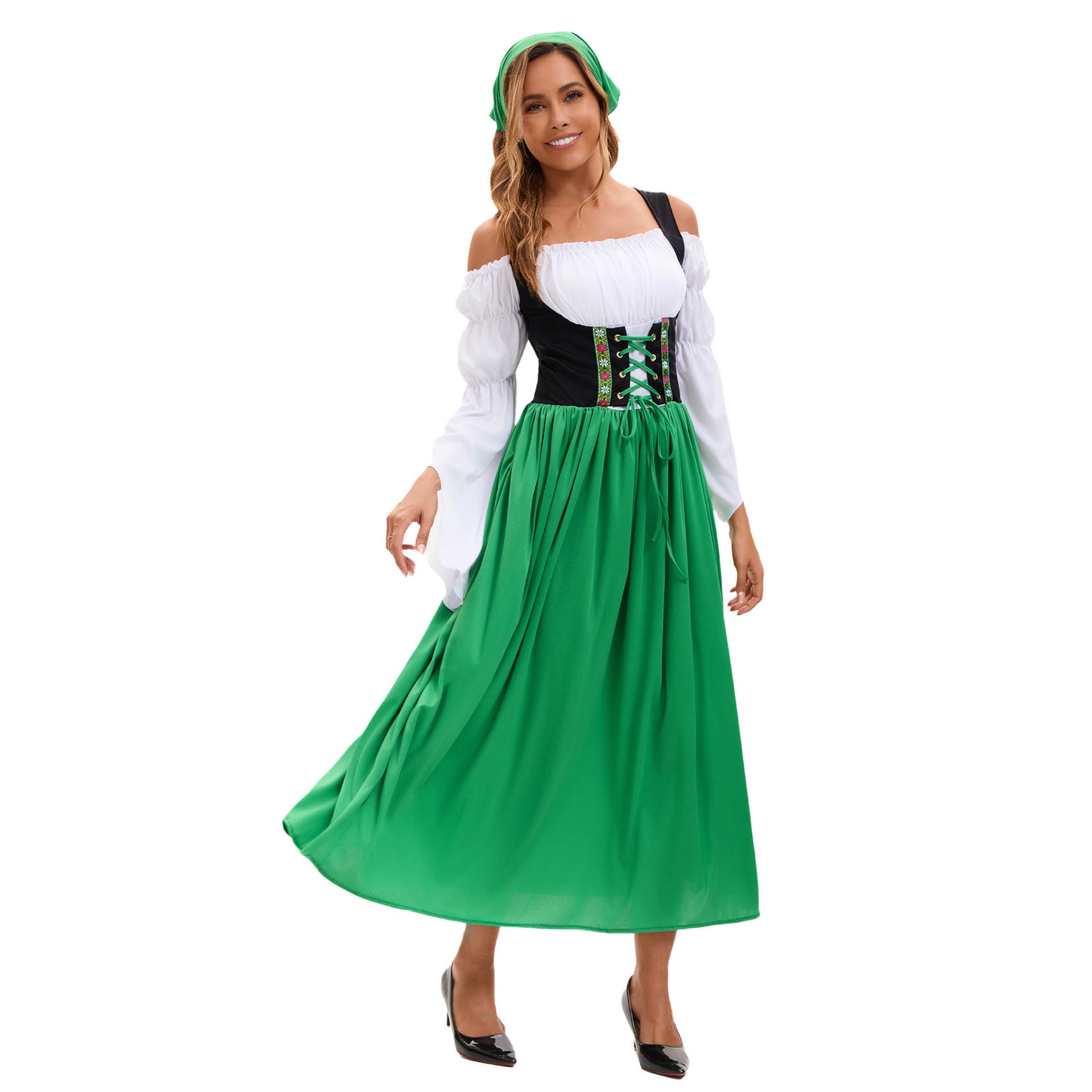 Medieval Farm Maid Oktoberfest Long Dress Costume for Women