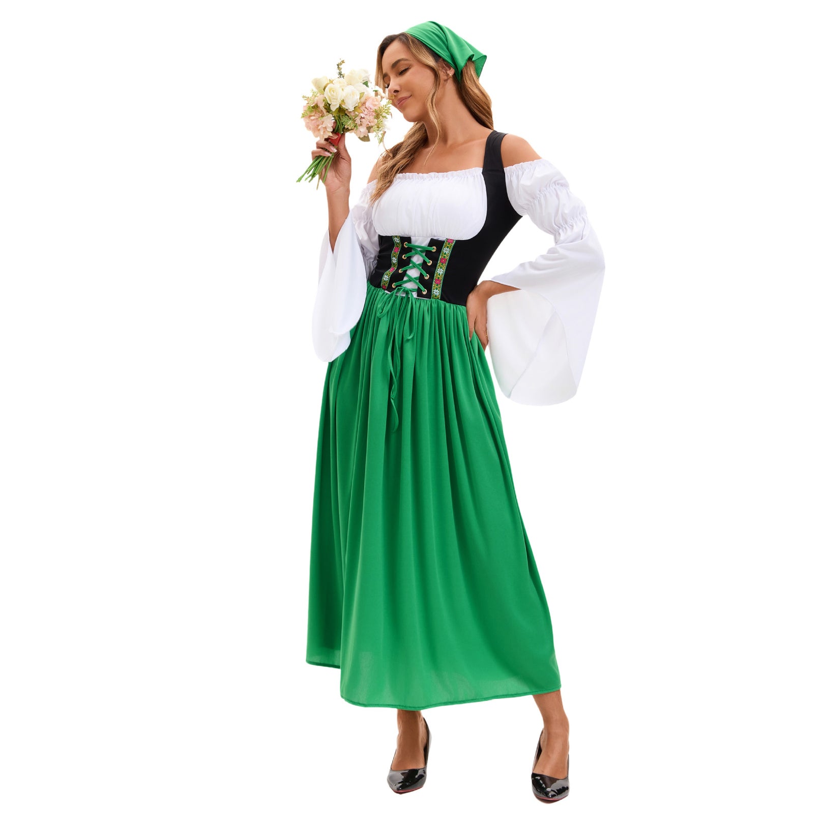 Medieval Farm Maid Oktoberfest Long Dress Costume for Women