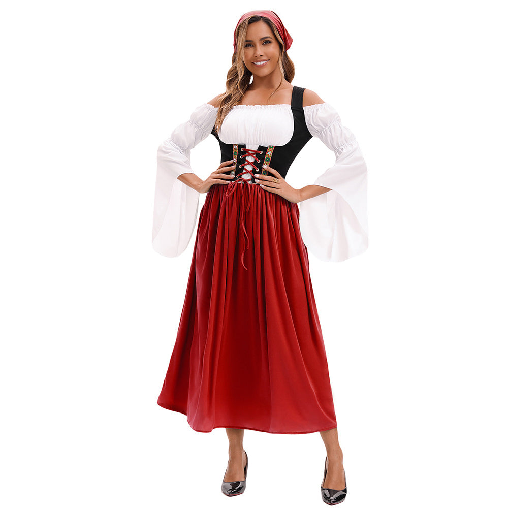 Medieval Farm Maid Oktoberfest Long Dress Costume for Women