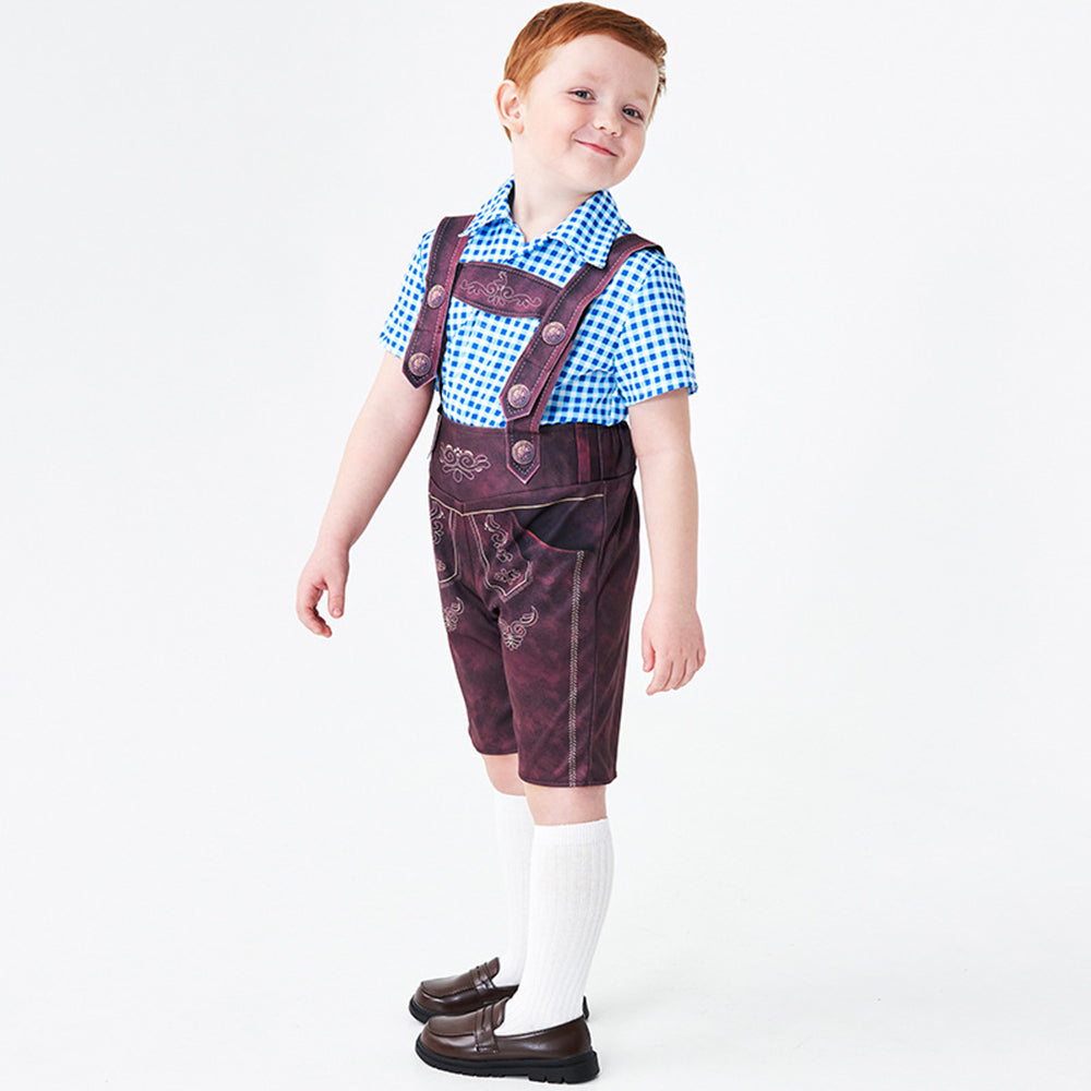 Boy Oktoberfest Costume Set Overalls with plaid shirt socks Halloween
