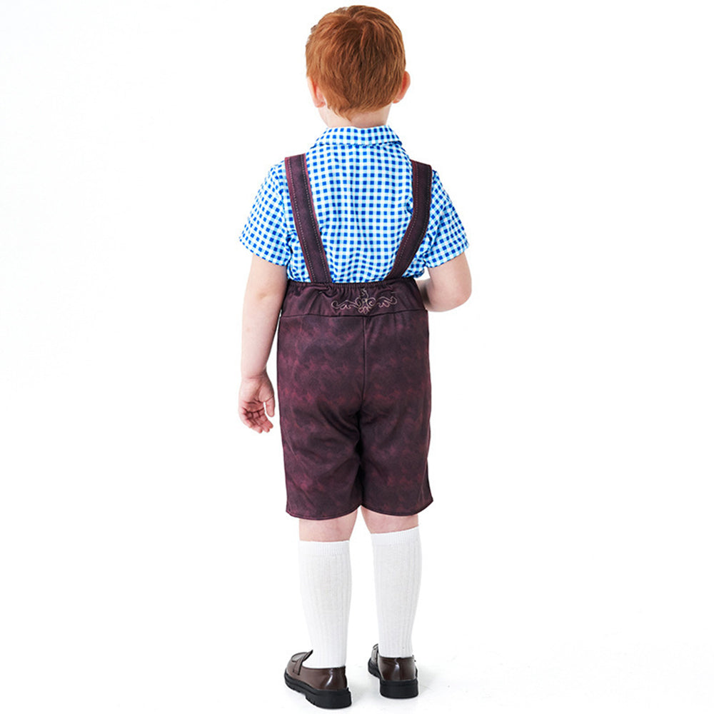 Boy Oktoberfest Costume Set Overalls with plaid shirt socks Halloween
