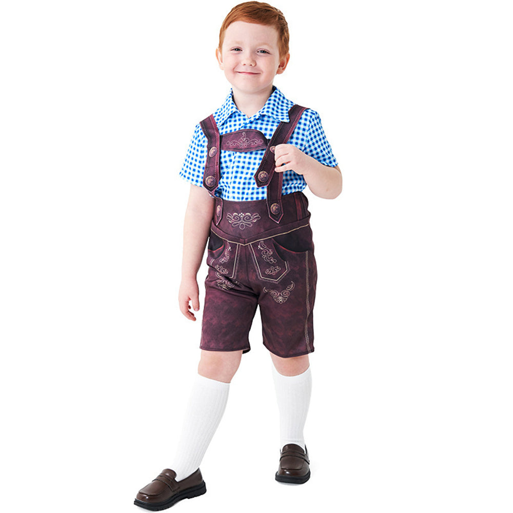 Boy Oktoberfest Costume Set Overalls with plaid shirt socks Halloween