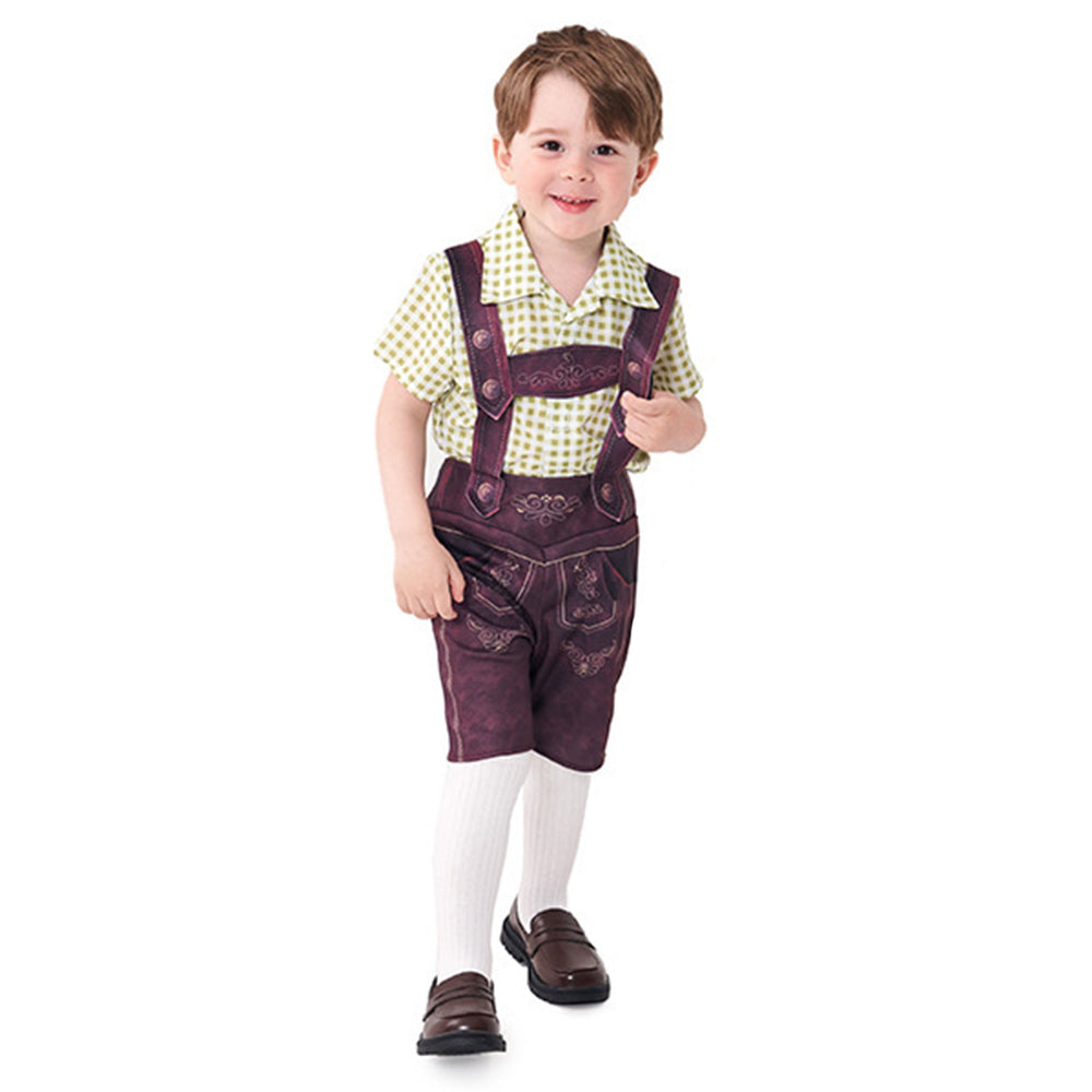Boy Oktoberfest Costume Set Overalls with plaid shirt socks Halloween