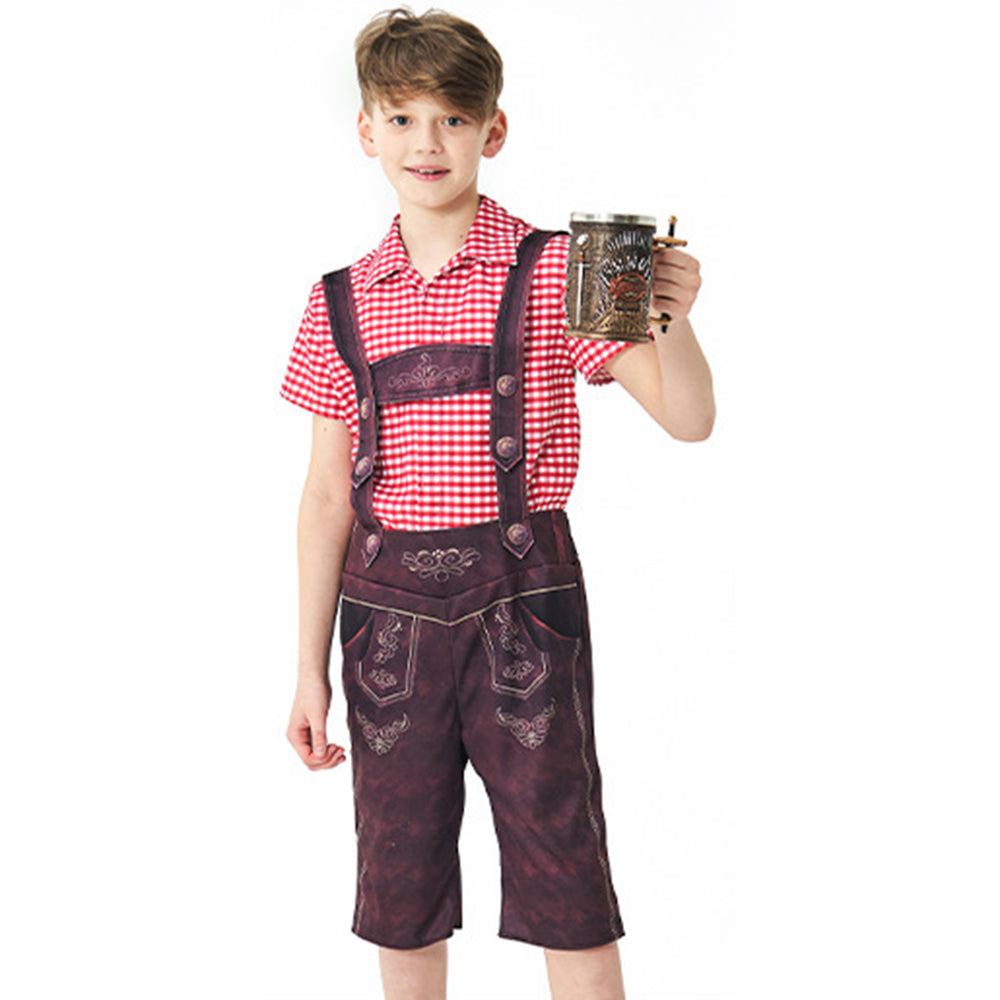 Boy Oktoberfest Costume Set Overalls with plaid shirt socks Halloween
