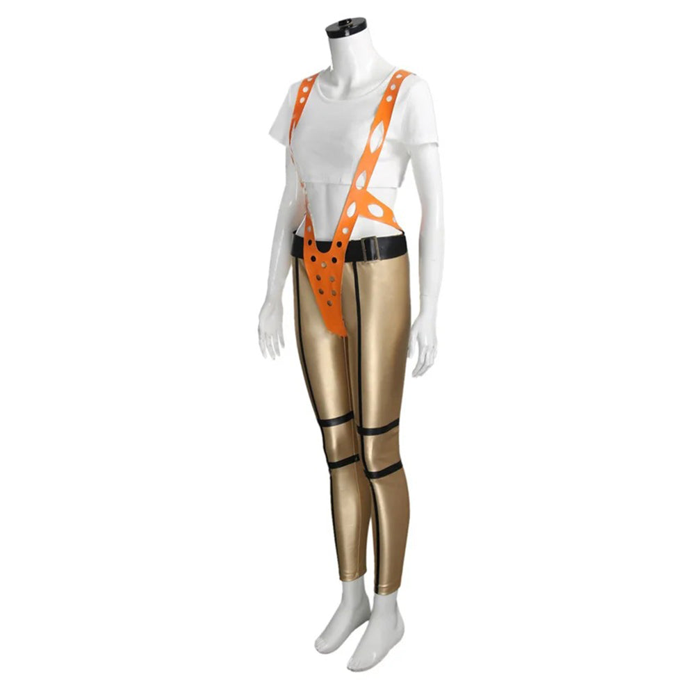 The Fifth Element Leeloo Cosplay Costume Skinny Bodysuit Pants Short T-Shirt
