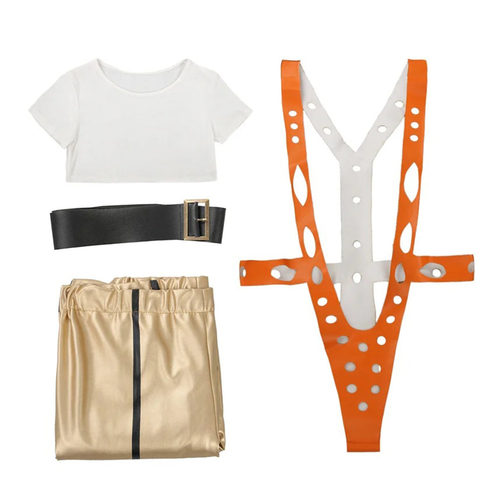 The Fifth Element Leeloo Cosplay Costume Skinny Bodysuit Pants Short T-Shirt