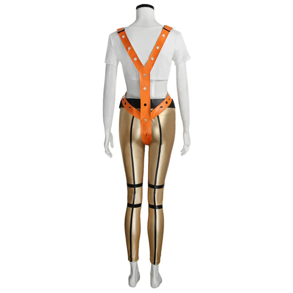 The Fifth Element Leeloo Cosplay Costume Skinny Bodysuit Pants Short T-Shirt