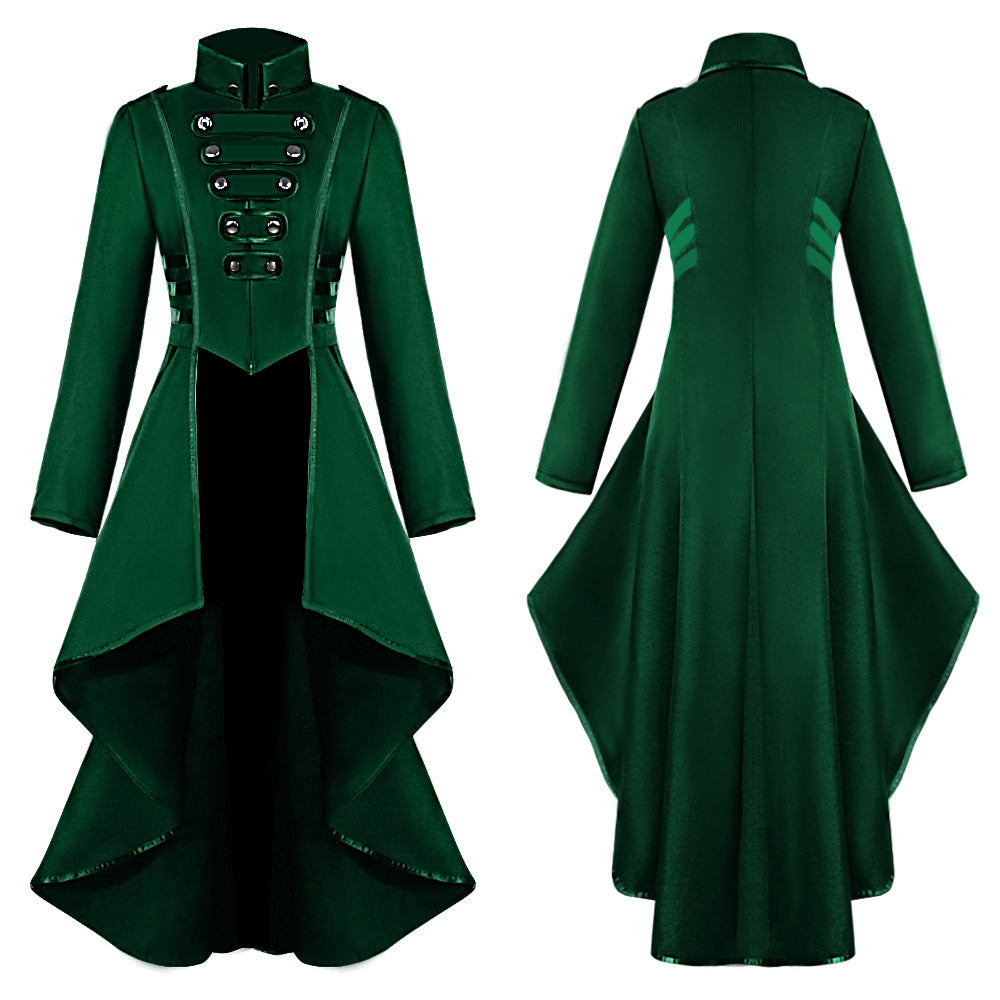 Medieval Costume dress tuxedo women's lapel irregular hem retro long top