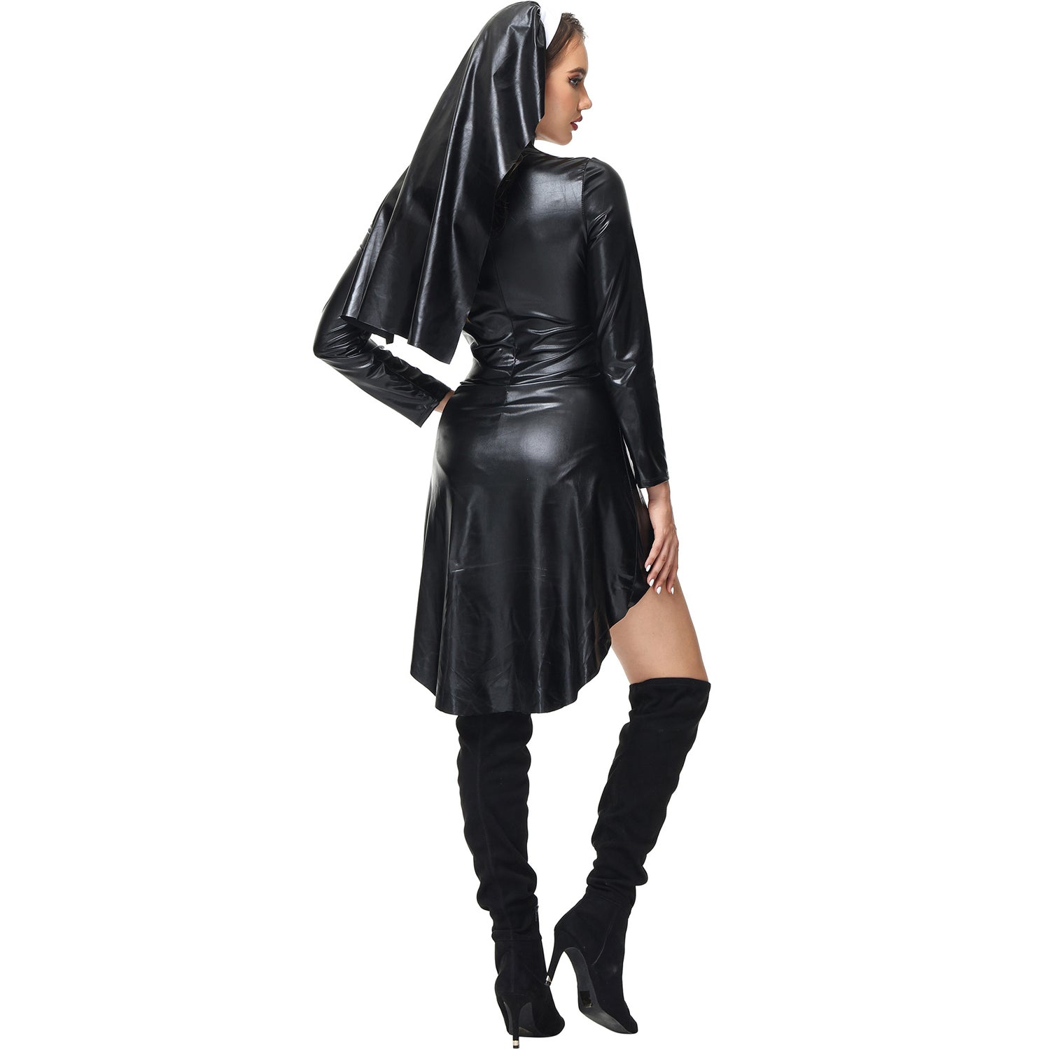 PU Leather Punk Nun Costume for Women Halloween