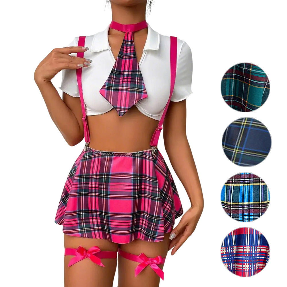 Plaid school girl uniform temptation Role play Costume suit