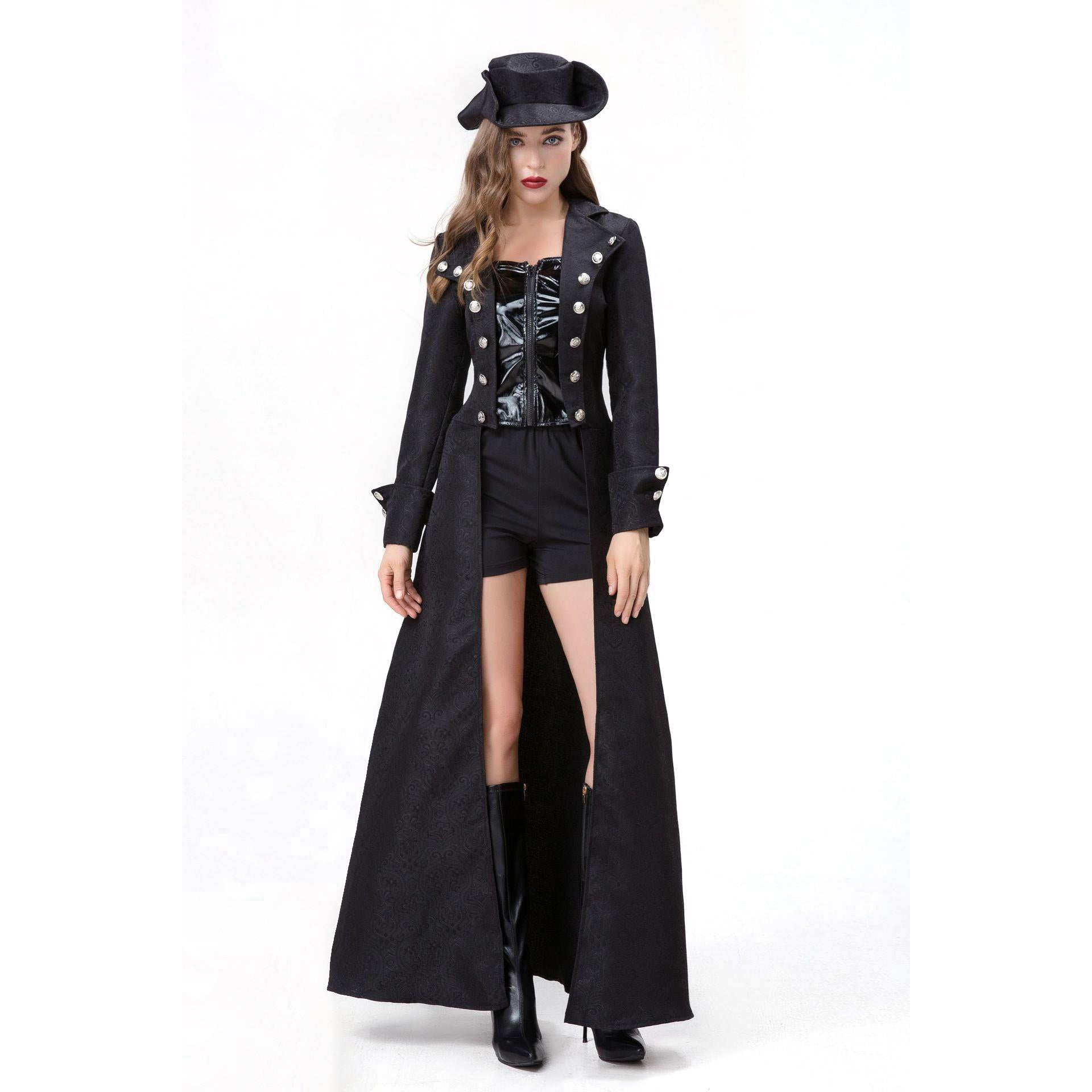 Retro Captivating Women Pirate Costume Medieval Steampunk Zip-Up Coat