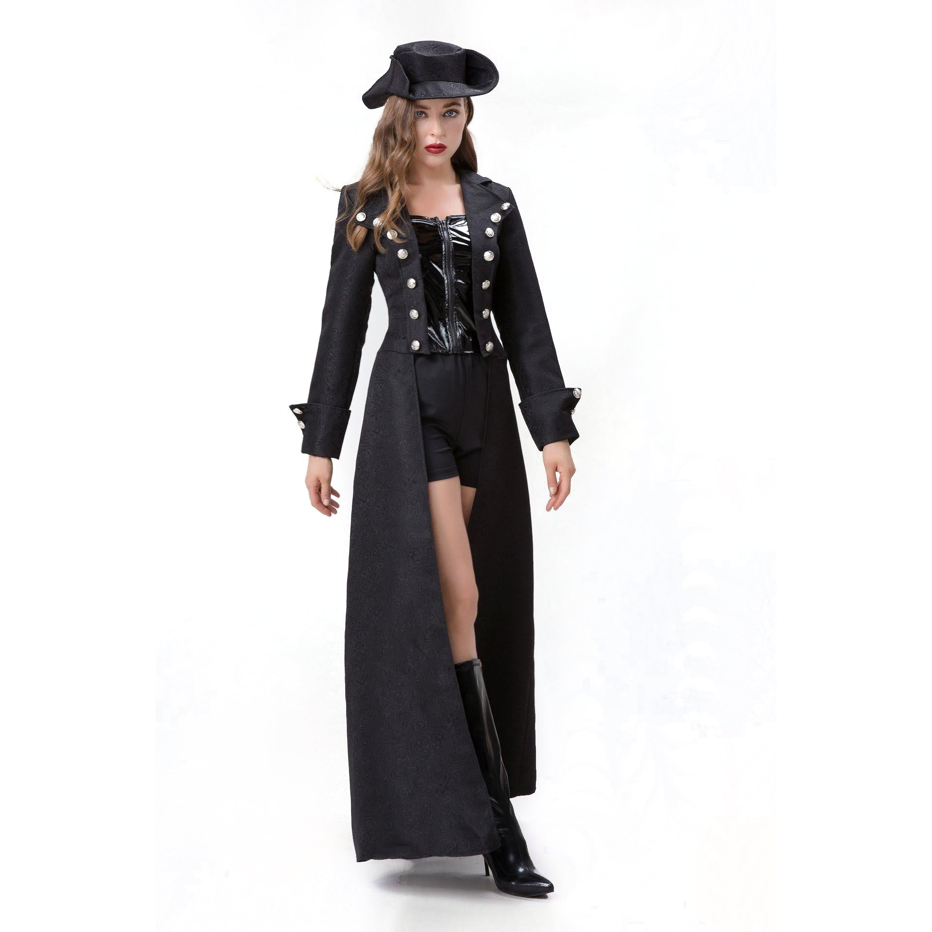 Retro Captivating Women Pirate Costume Medieval Steampunk Zip-Up Coat