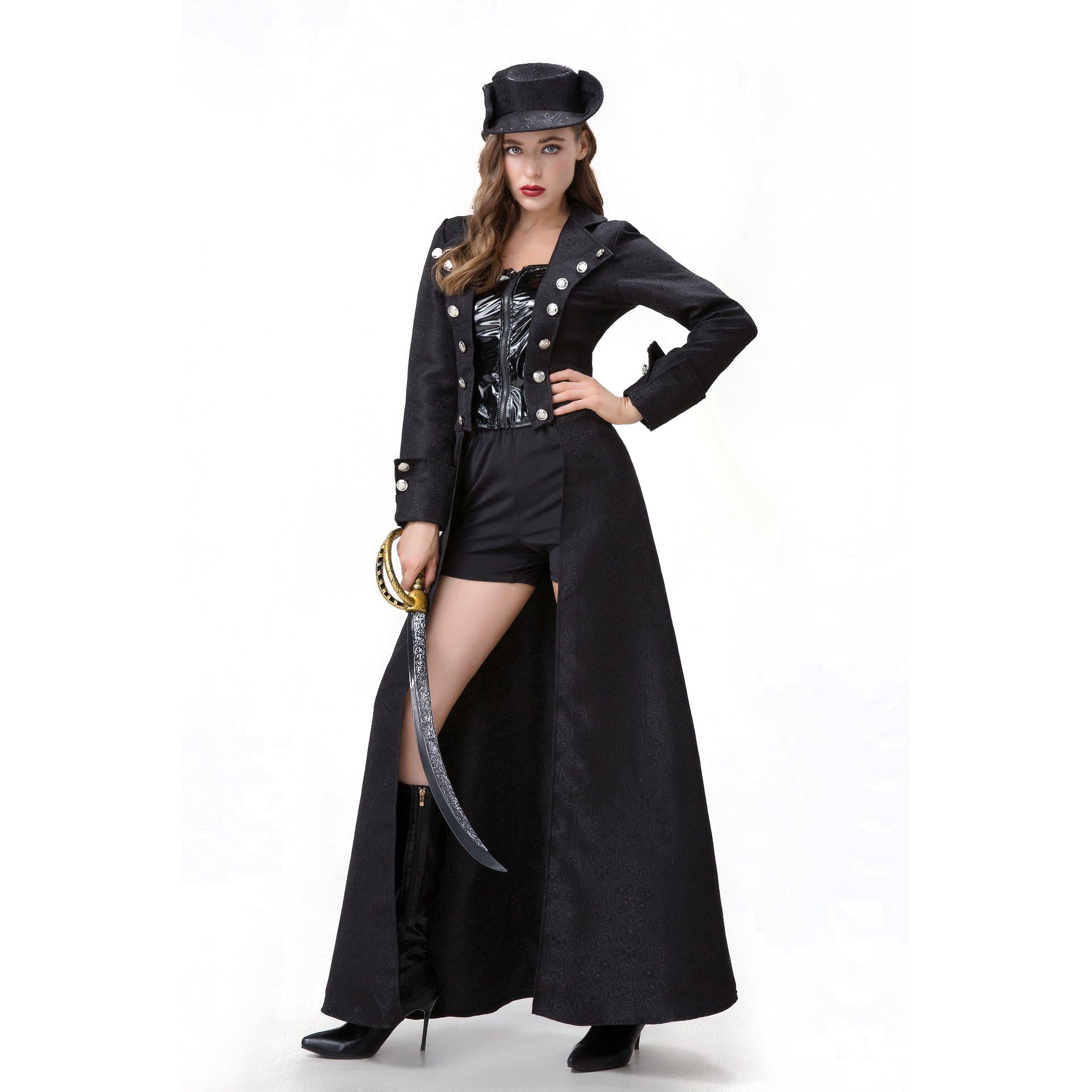 Retro Captivating Women Pirate Costume Medieval Steampunk Zip-Up Coat