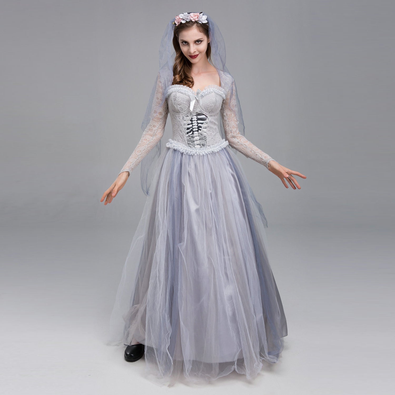 Ghost Corpse Bride Costume Dress Zombie Scary Horror Halloween