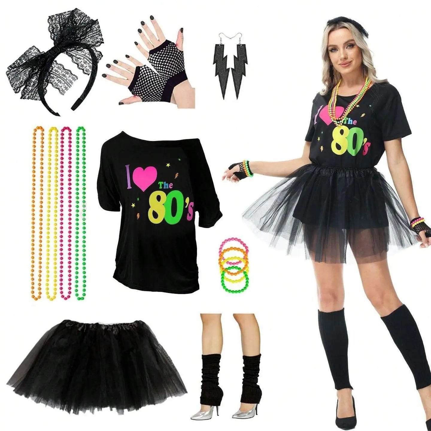 80s Fancy Dress Costumes Printed T-shirt Gauze Skirt Suit Halloween For Female - Ecosfun