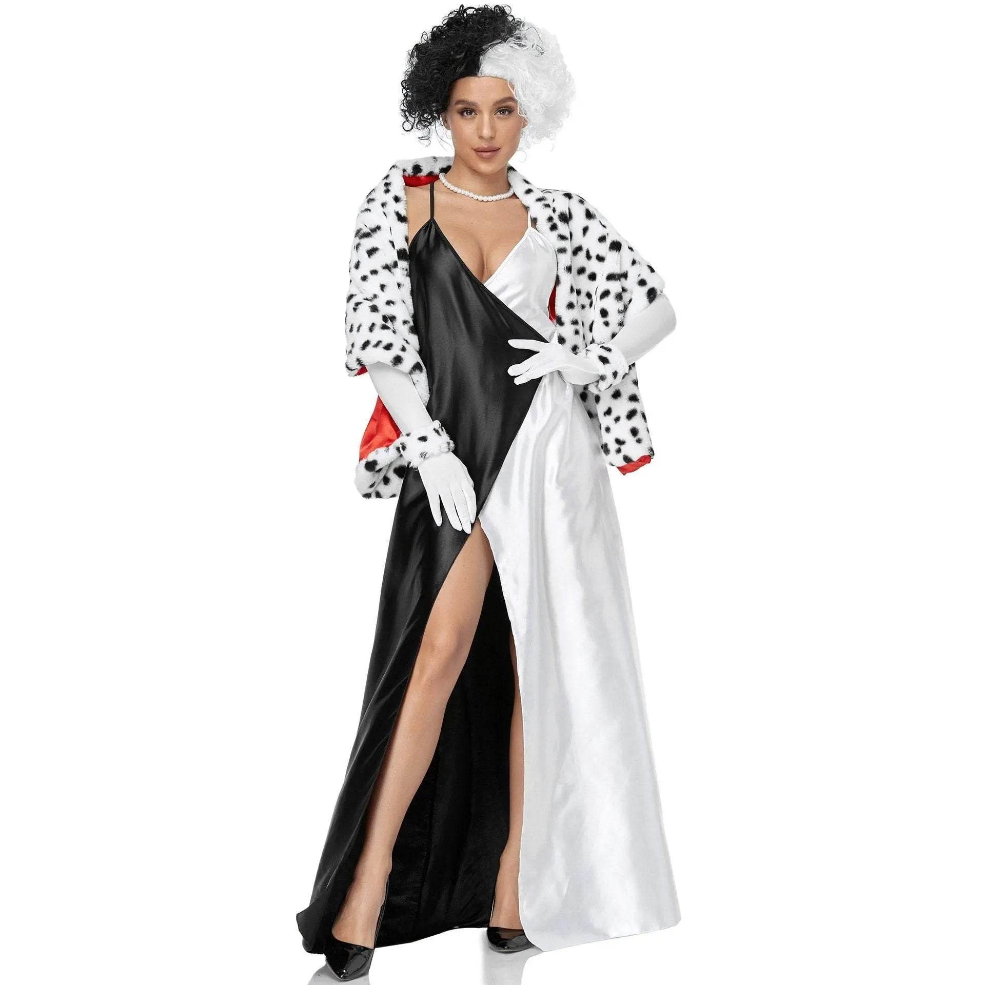 Adult Cruella Duster Costume Dress Uniform Halloween Women - Ecosfun