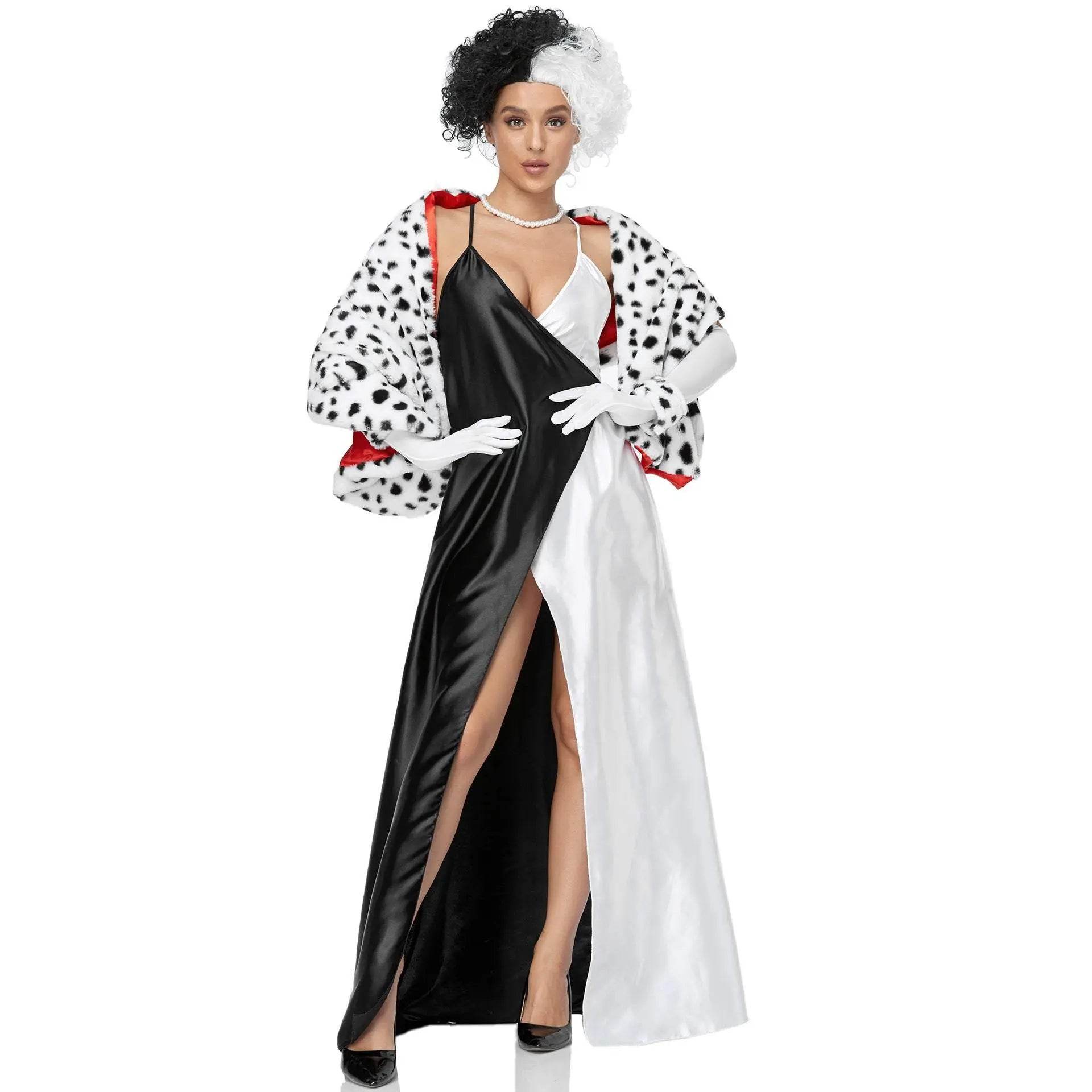 Adult Cruella Duster Costume Dress Uniform Halloween Women - Ecosfun