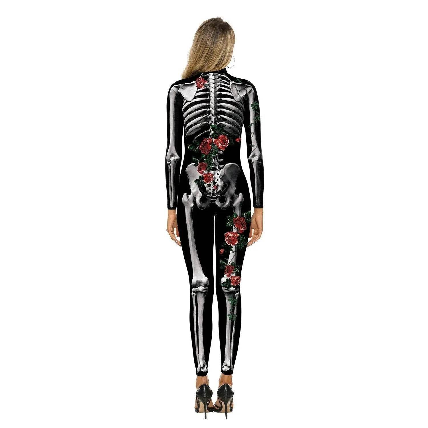 Adult Skeleton Print Zentai Jumpsuit Halloween Cosplay Costume - Ecosfun