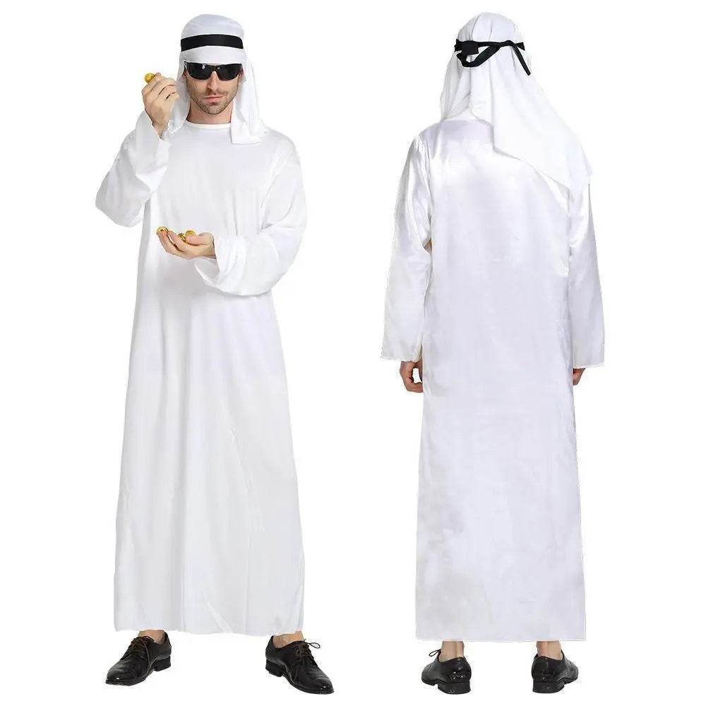 Arab sheik Prince masquerade male pure white Middle East Dubai clothes - Ecosfun