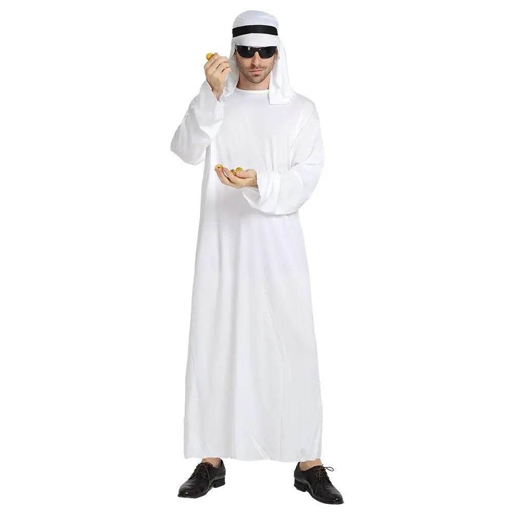 Arab sheik Prince masquerade male pure white Middle East Dubai clothes - Ecosfun