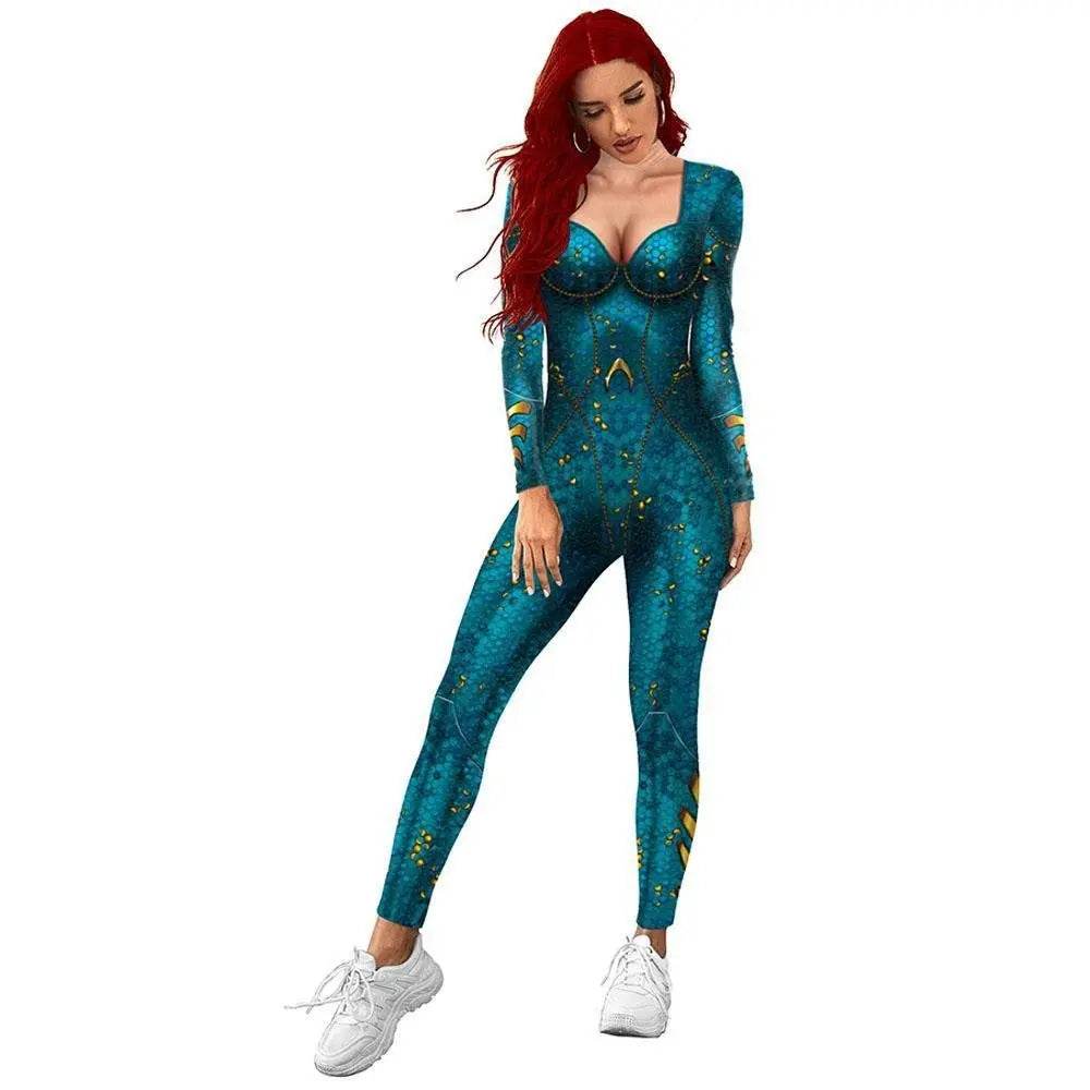 Atlanna Queen Aquaman Cosplay Costume Jumpsuit Halloween Sequined Catsuit Party Zentai - Ecosfun