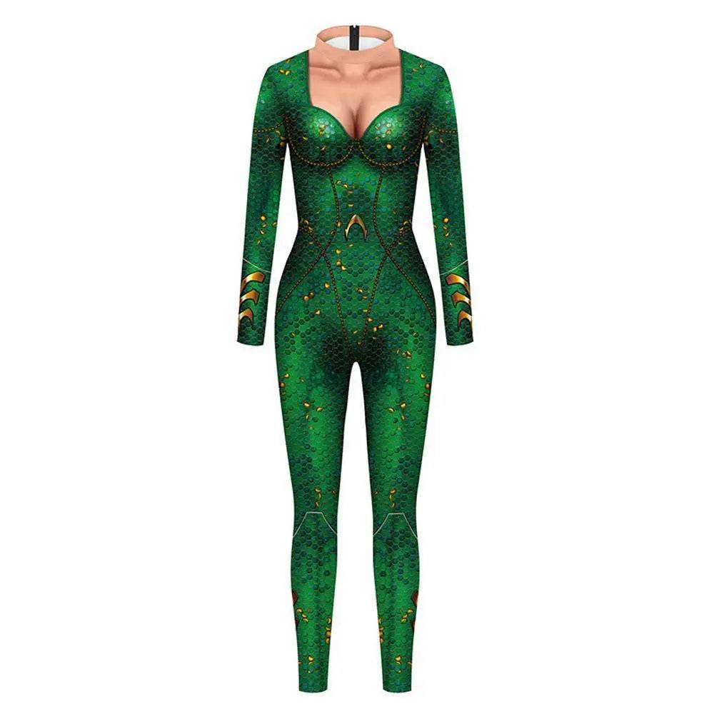 Atlanna Queen Aquaman Cosplay Costume Jumpsuit Halloween Sequined Catsuit Party Zentai - Ecosfun