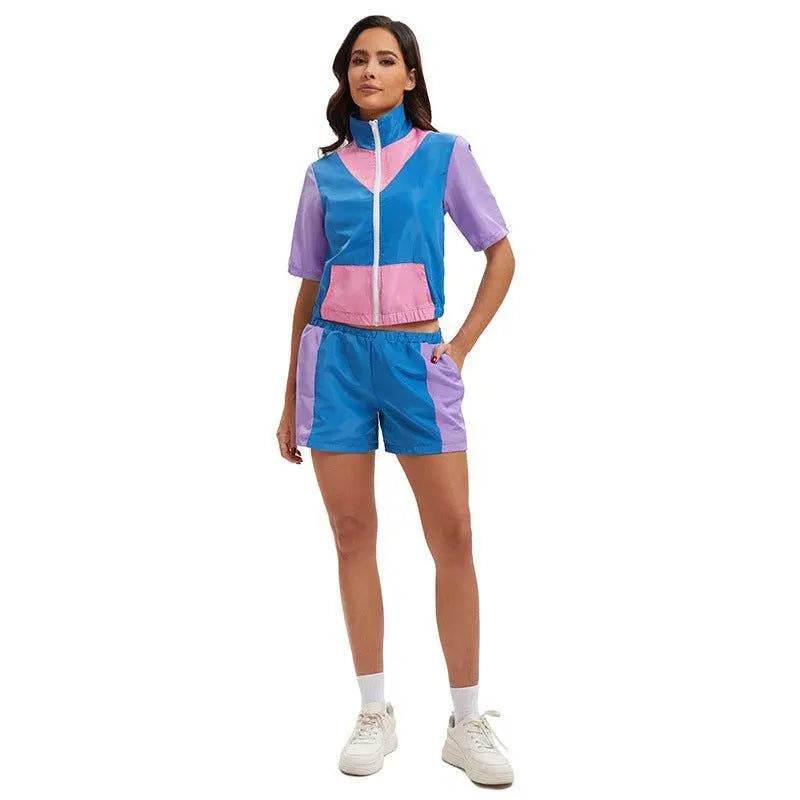 Carnival Disco Retro 80s Outfits Zipper Women's Sportswear Hip Hop Stage Costume - Ecosfun