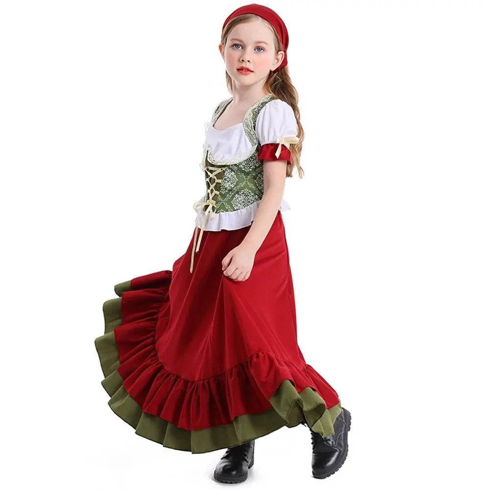 Children's Farm Oktoberfest Halloween Costume Wine Red Dance Skirt Outfit - Ecosfun