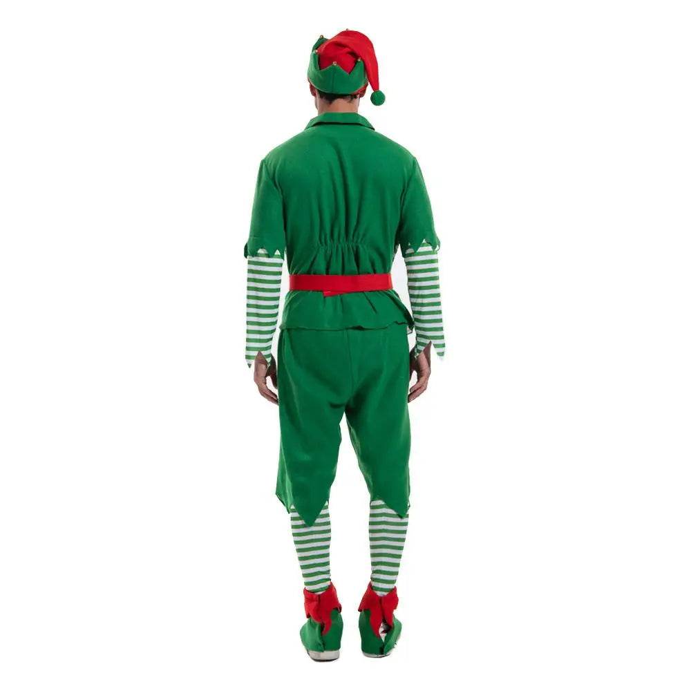 Christmas Elf Adult Men Costume with Elf Hat Stripes Design for Christmas Parties - Ecosfun