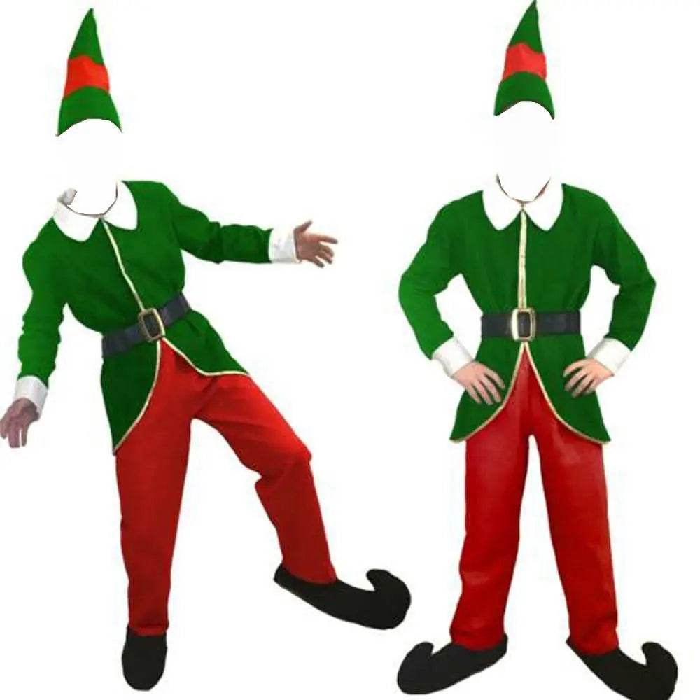 Christmas Elf Costumes for Mens Full Set Halloween Cosplay Holiday Party Green Suit - Ecosfun