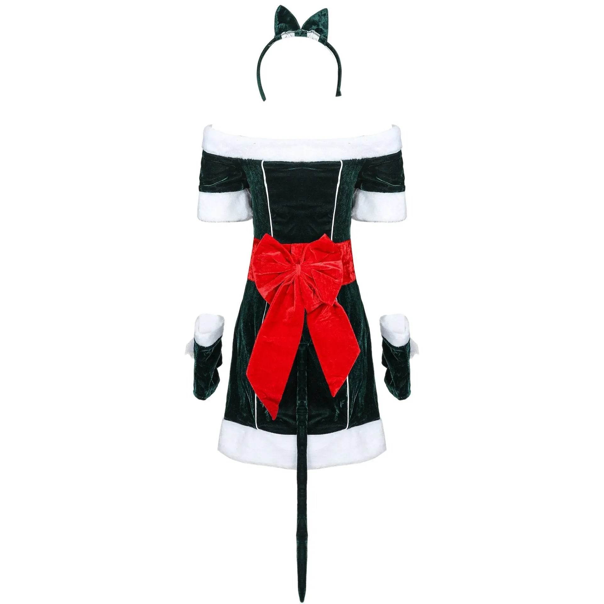 Christmas Off Shoulder Cute Cat Costumes Party Dress - Ecosfun