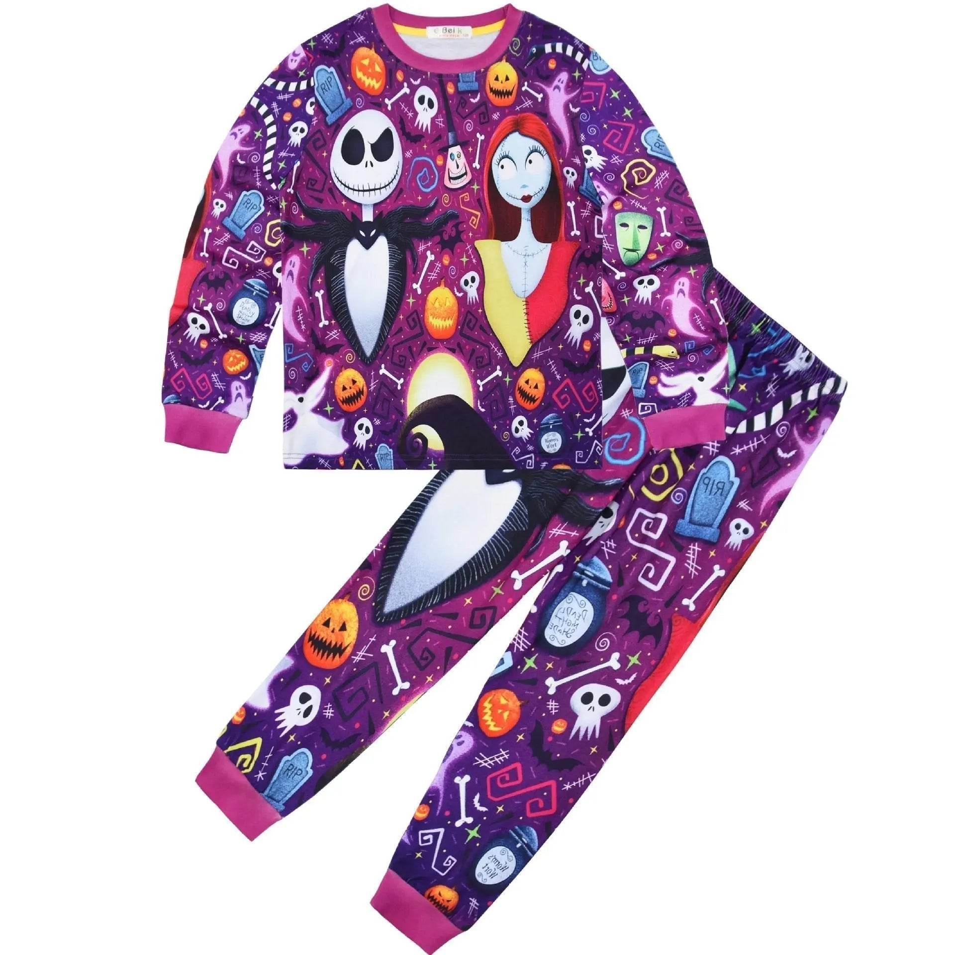 Christmas Pajamas Jack Sally Printed Long Sleeve Set Big Kids - Ecosfun