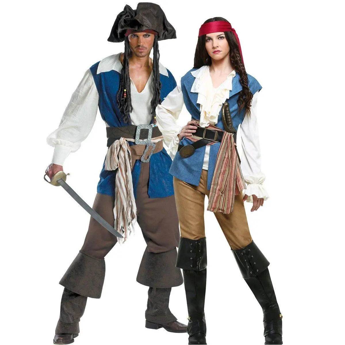 Couples Caribbean Captain Pirate Outfit Cosplay Costumes Fancy Dress Halloween Adult - Ecosfun