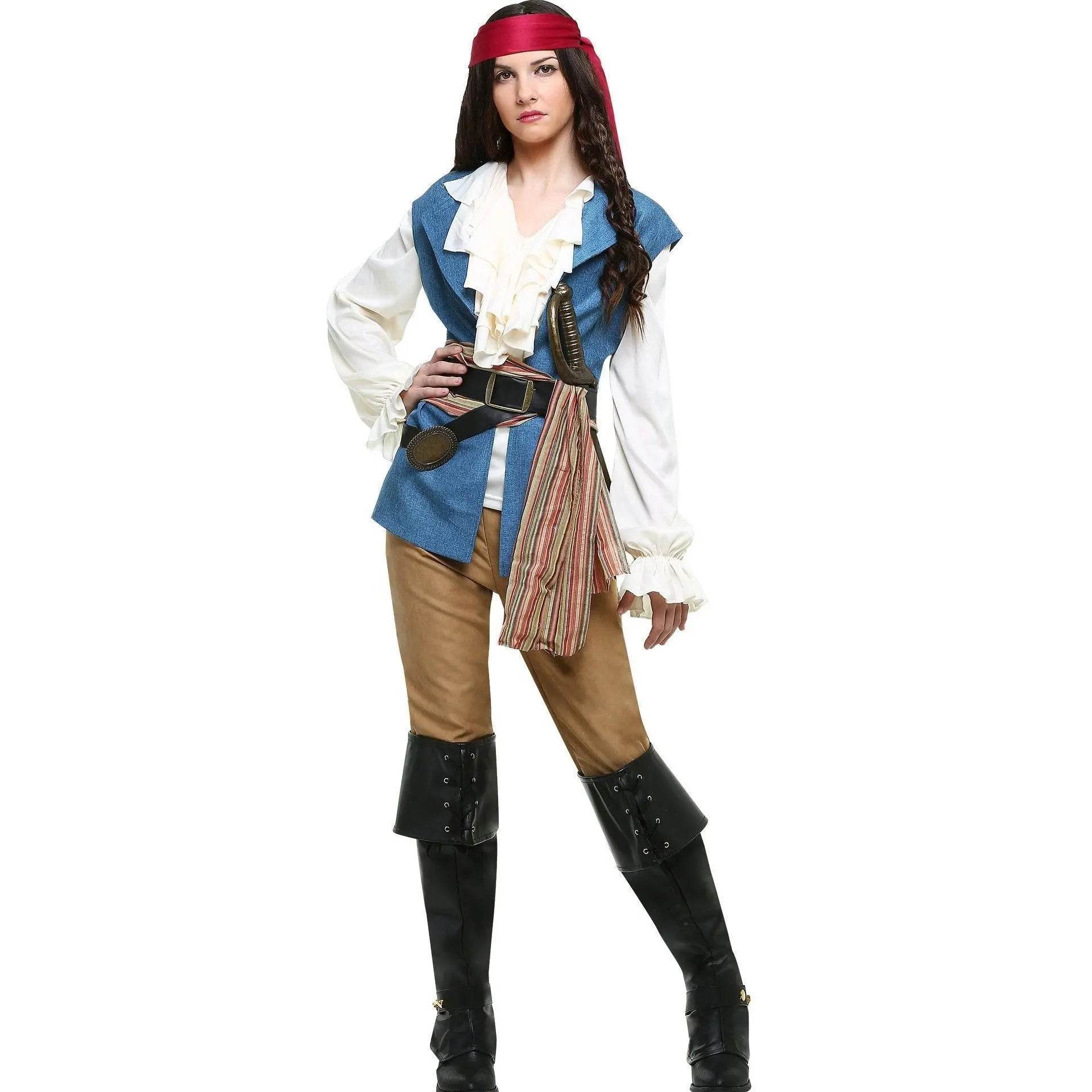 Couples Caribbean Captain Pirate Outfit Cosplay Costumes Fancy Dress Halloween Adult - Ecosfun