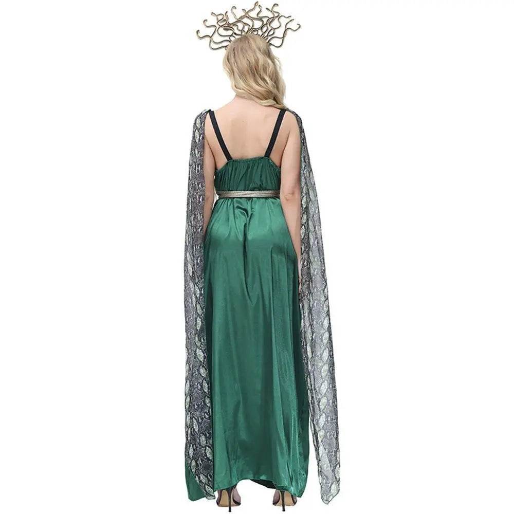 Dark green snake print slit dress mythical siren Medusa dress Halloween Costumes for adult - Ecosfun